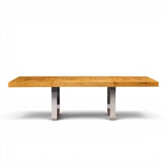 Roger Sprunger for Dunbar Burlwood Chrome Expanding Dining Table with 2 Leaves