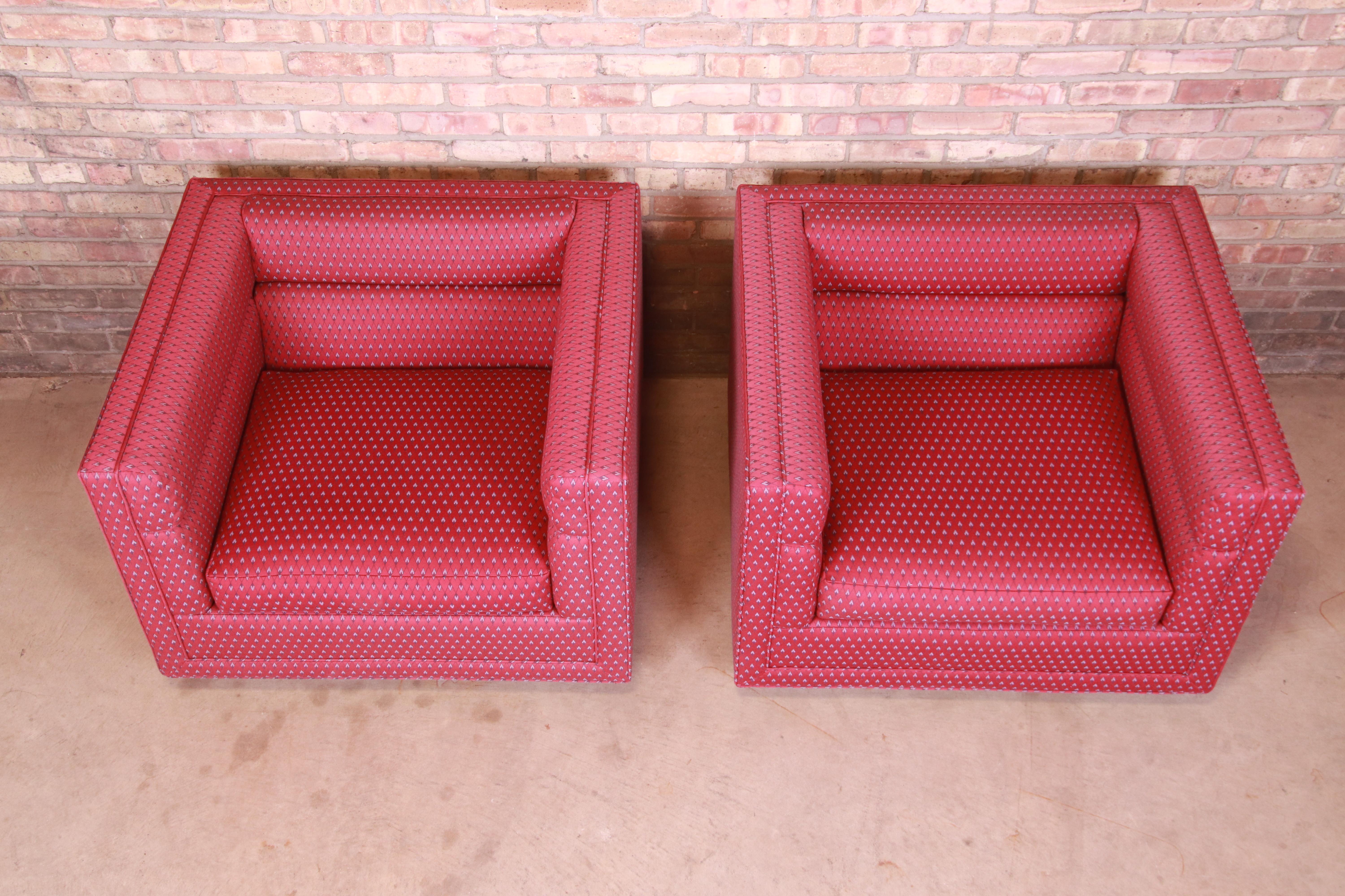 Tissu d'ameublement Channel, paire de fauteuils de salon cubiques de Roger Sprunger pour Dunbar en vente