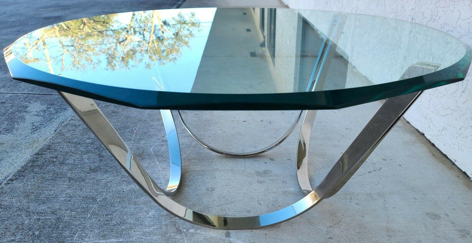 Roger Sprunger for Dunbar Chrome Glass Coffee Table For Sale 6