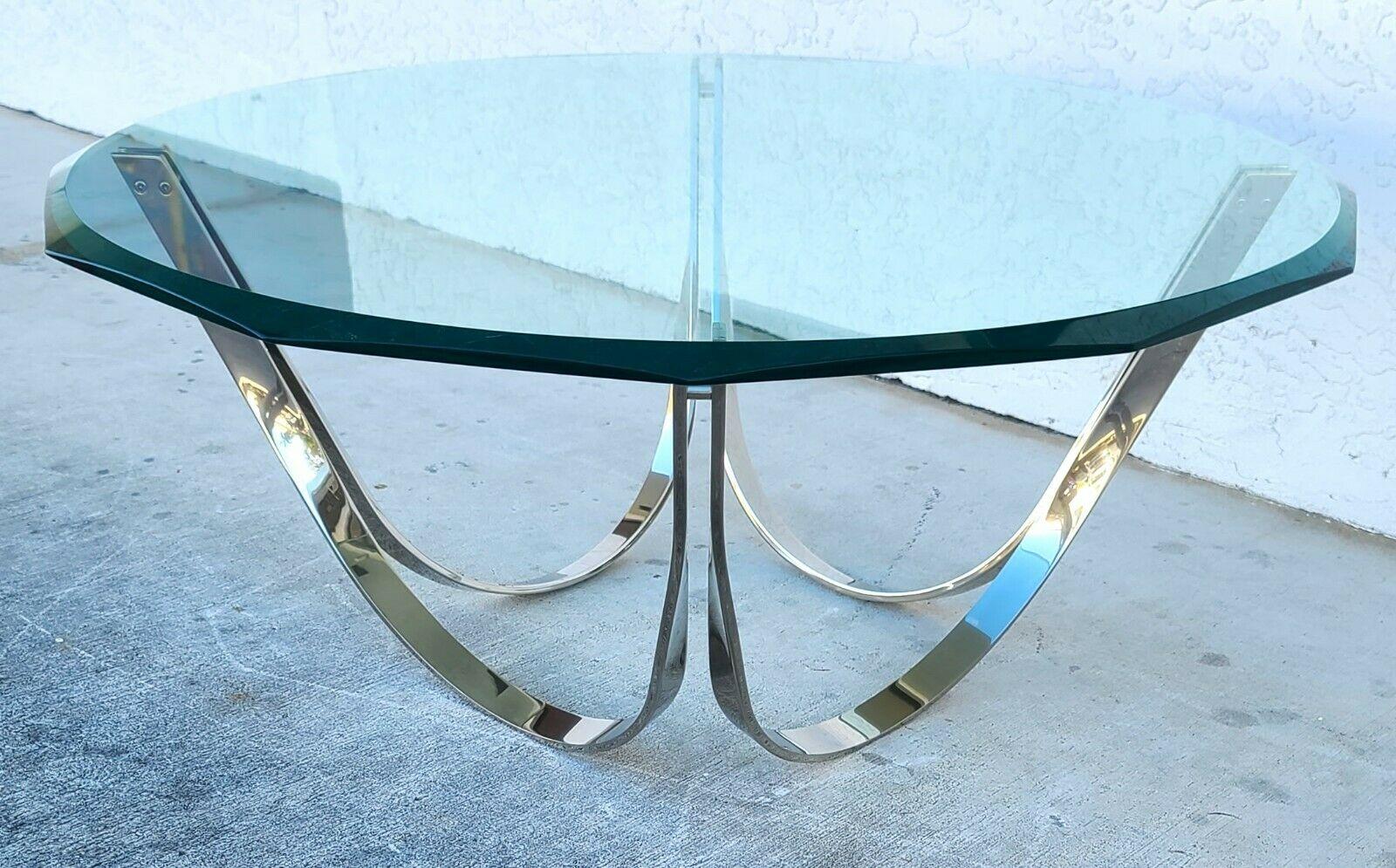 Roger Sprunger for Dunbar Chrome Glass Coffee Table For Sale 1