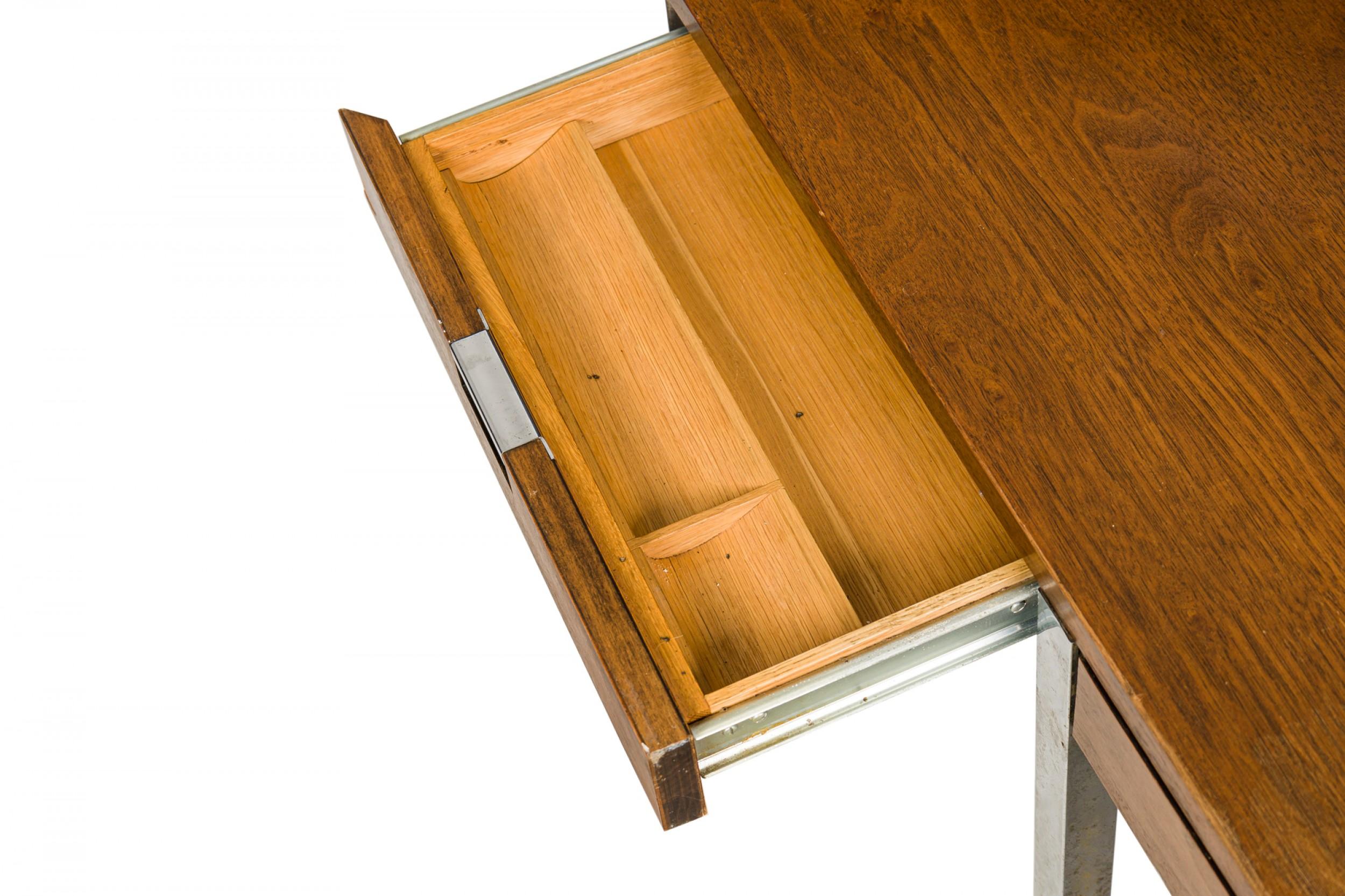 Roger Sprunger for Dunbar Furniture Co. Minimalist Walnut and Chrome Desk For Sale 5
