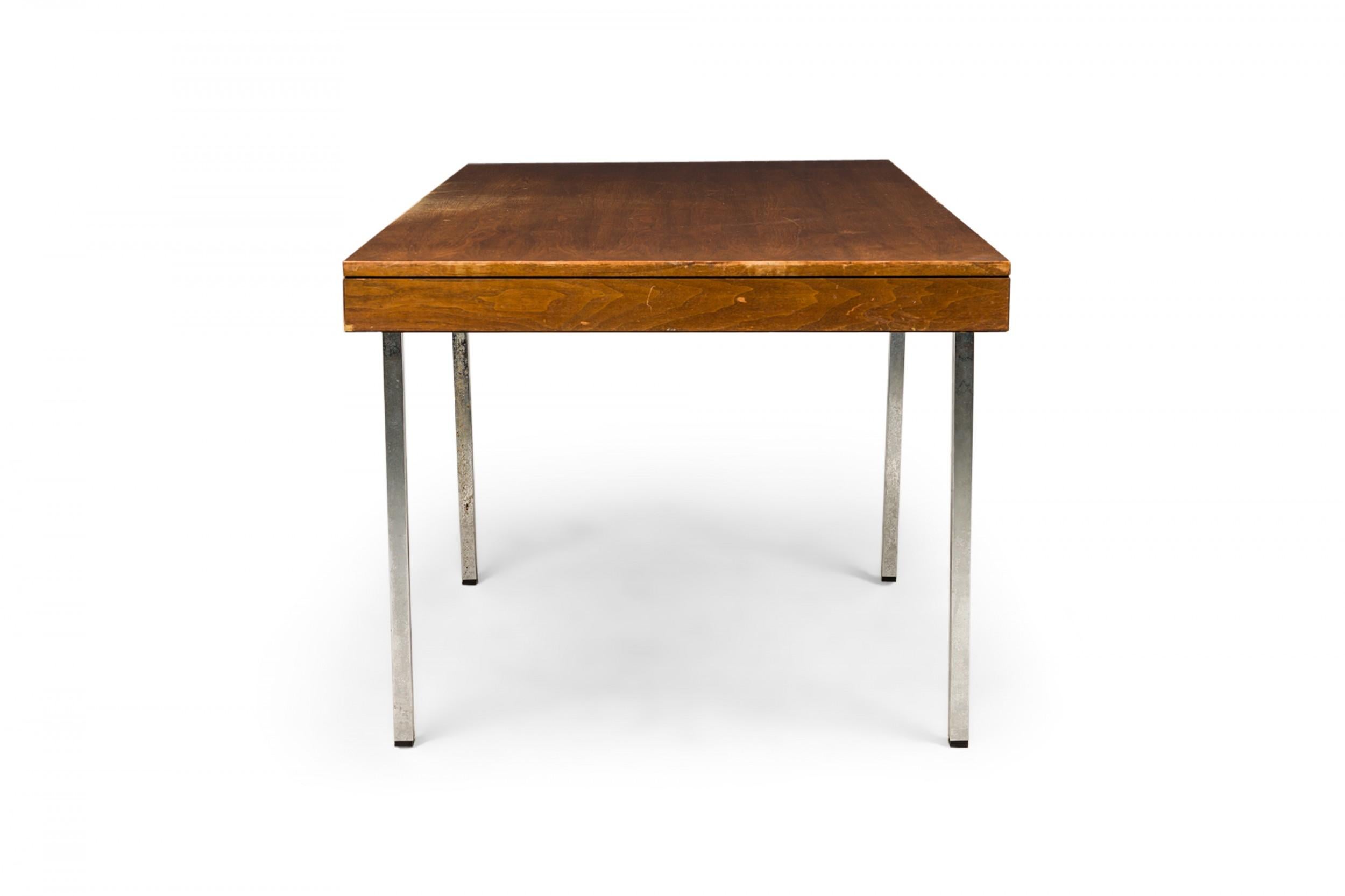 Mid-Century Modern Roger Sprunger for Dunbar Furniture Co. Minimalist Walnut and Chrome Desk For Sale