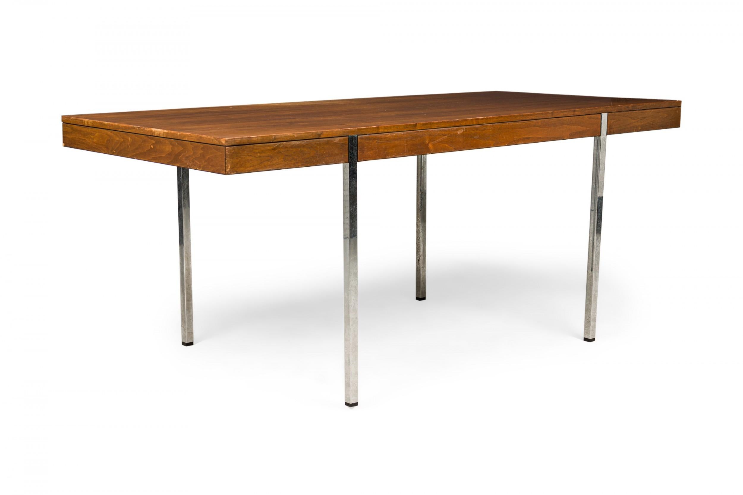 American Roger Sprunger for Dunbar Furniture Co. Minimalist Walnut and Chrome Desk For Sale