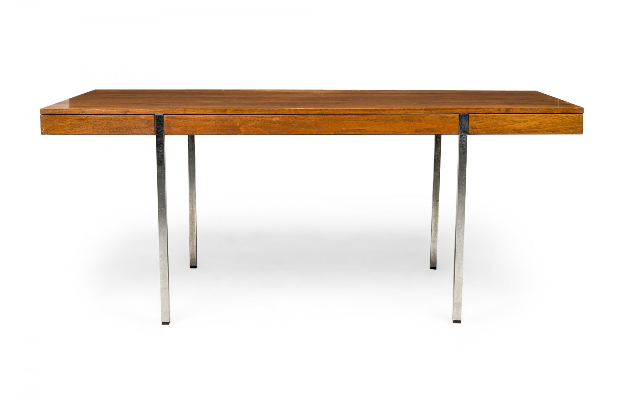 Roger Sprunger for Dunbar Furniture Co. Minimalist Walnut and Chrome Desk In Good Condition For Sale In New York, NY