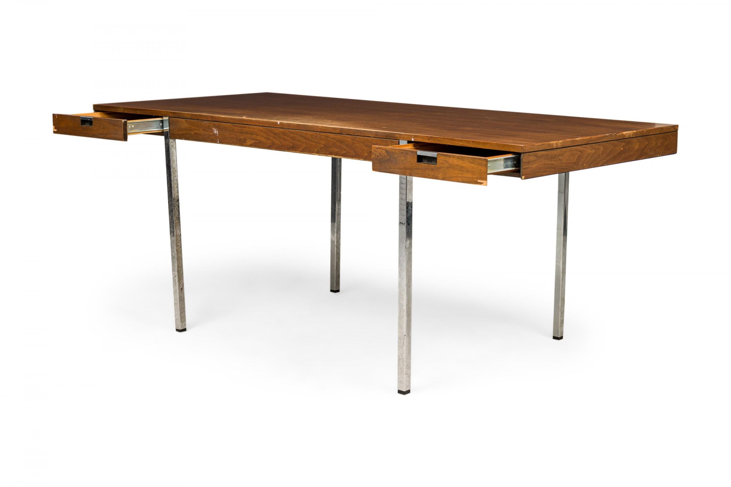 20th Century Roger Sprunger for Dunbar Furniture Co. Minimalist Walnut and Chrome Desk For Sale