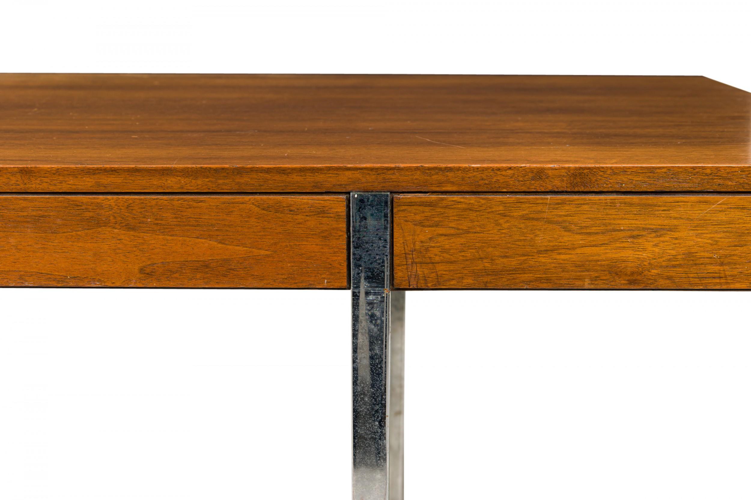 Wood Roger Sprunger for Dunbar Furniture Co. Minimalist Walnut and Chrome Desk For Sale
