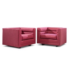 Roger Sprunger for Dunbar Mid Century Channel Cube Lounge Chairs - Pair