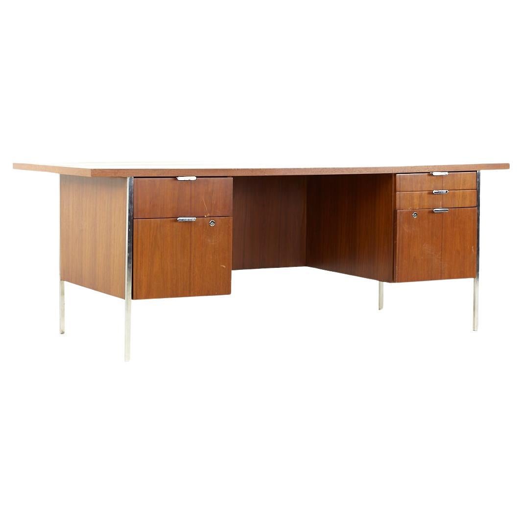 Roger Sprunger for Dunbar Mid Century Chrome and Walnut Executive Desk