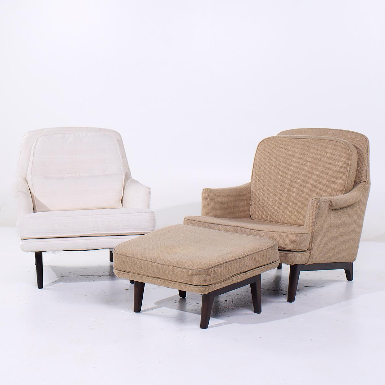 Mid-Century moderno Roger Sprunger per Dunbar - Sedia da salotto e pouf di metà secolo - Coppia in vendita