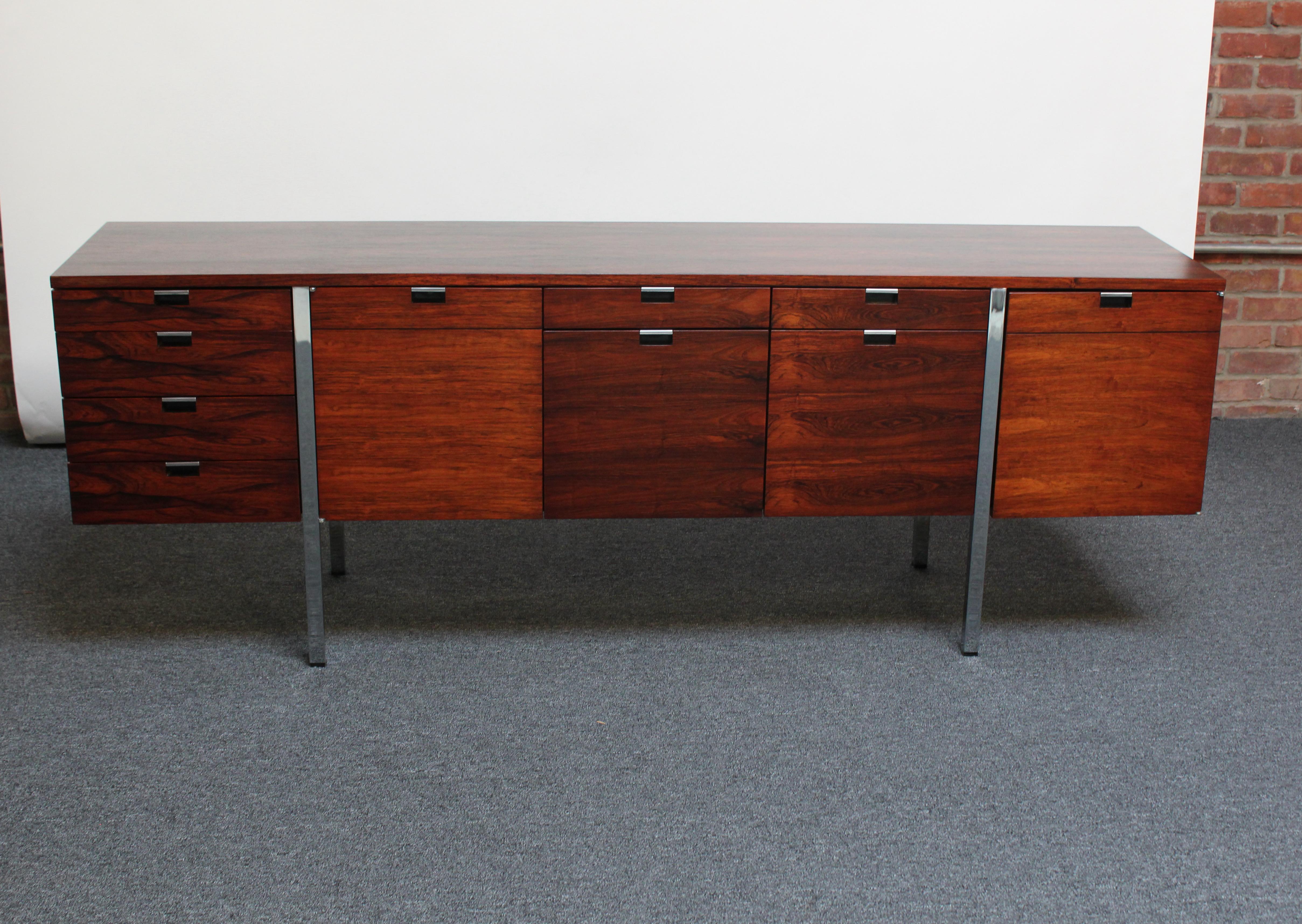Mid-Century Modern Roger Sprunger for Dunbar Rosewood and Chrome Credenza 