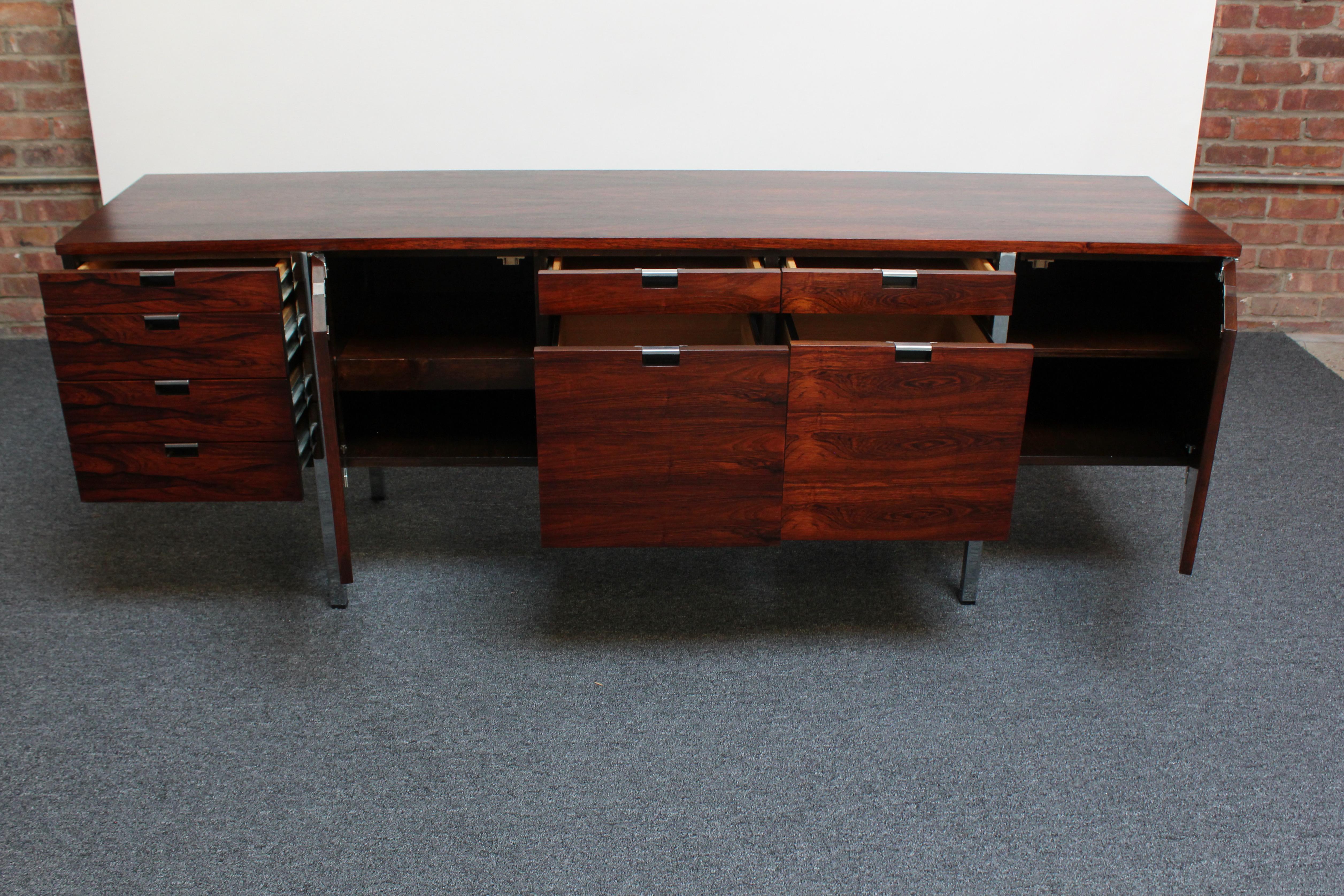 American Roger Sprunger for Dunbar Rosewood and Chrome Credenza 