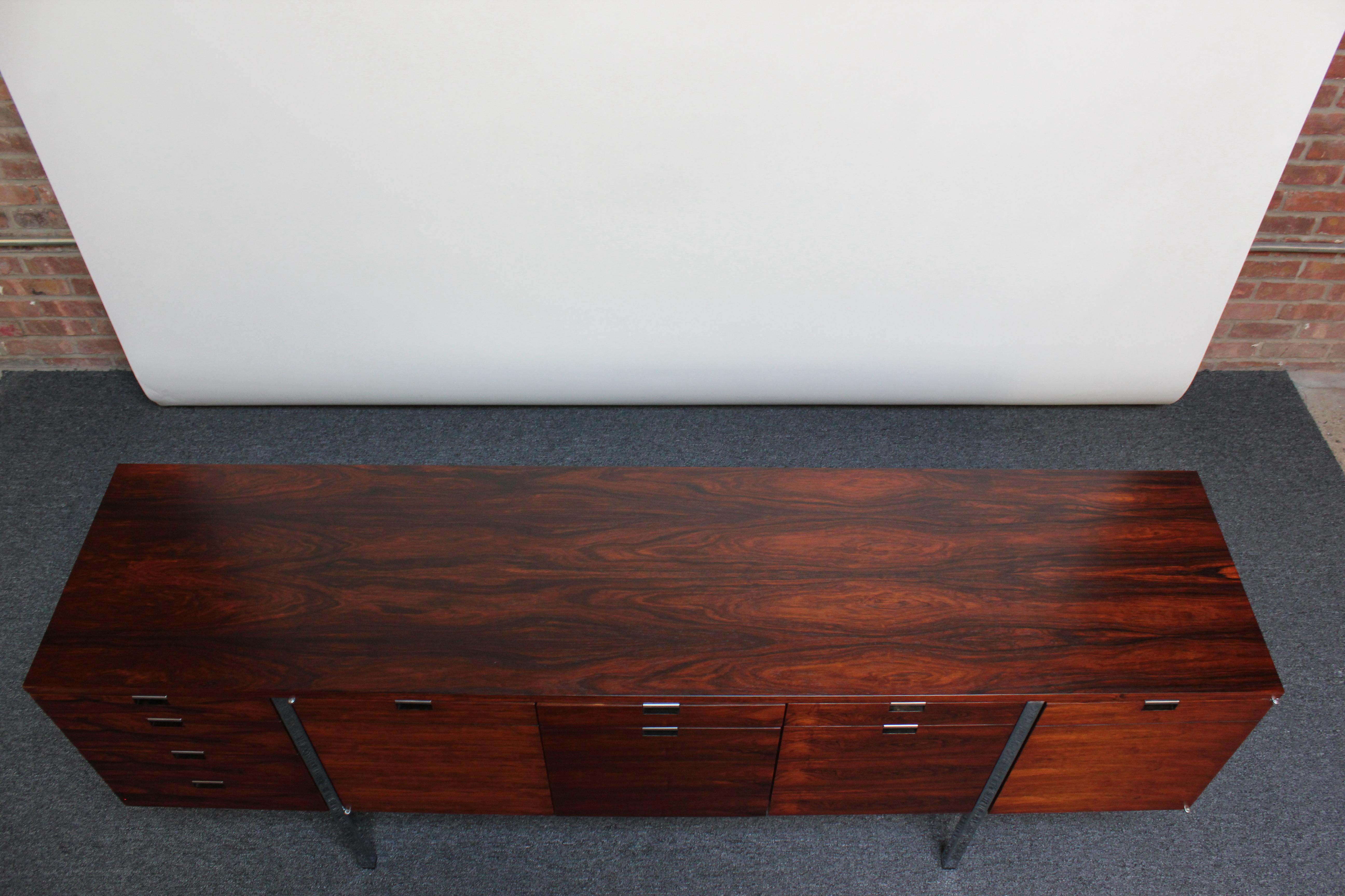 Late 20th Century Roger Sprunger for Dunbar Rosewood and Chrome Credenza 