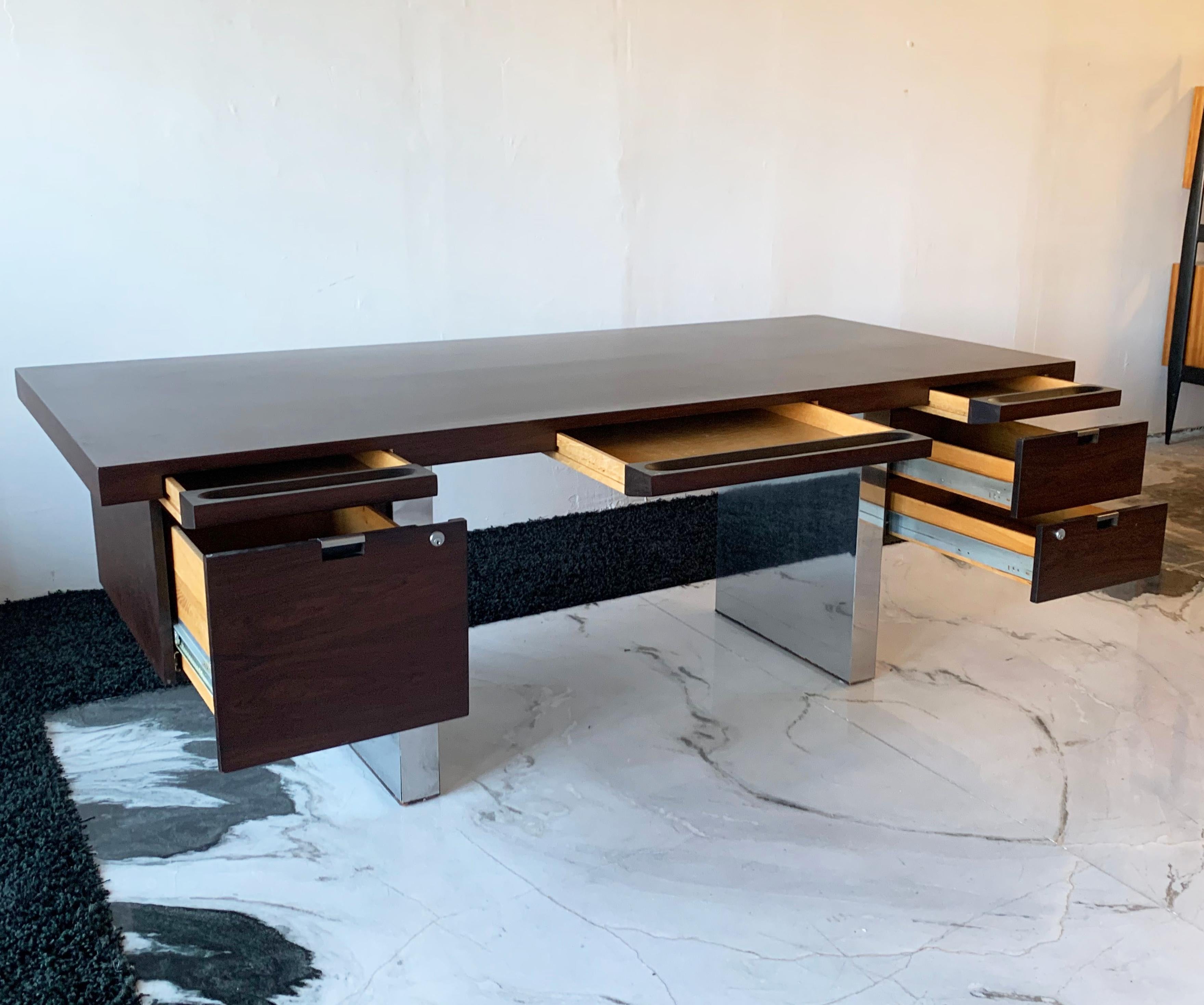 Late 20th Century Roger Sprunger for Dunbar Rosewood and Chrome Executive Desk