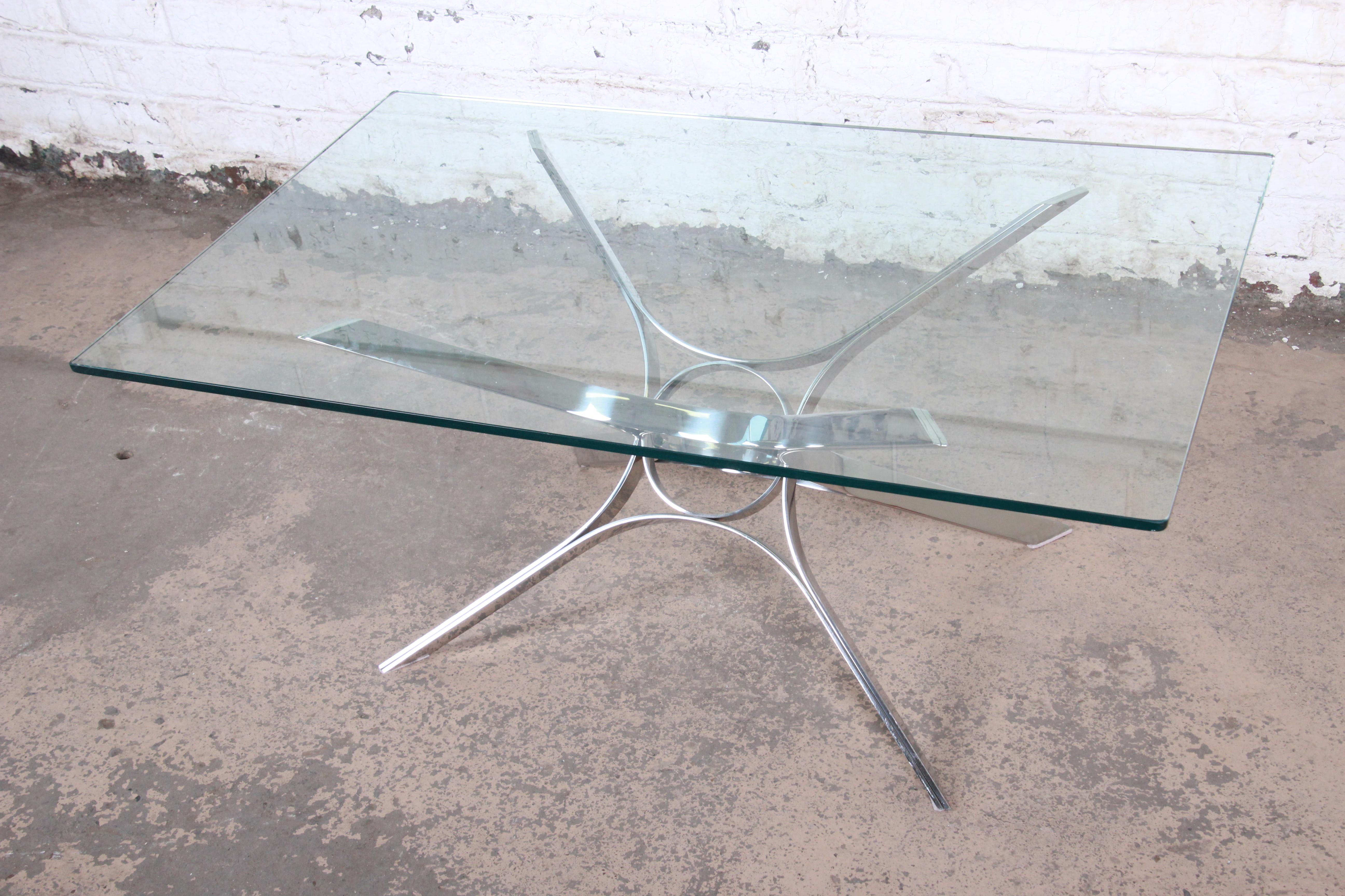 Mid-Century Modern Roger Sprunger for Dunbar Sculptural Chrome and Glass Cocktail Table, 1970s