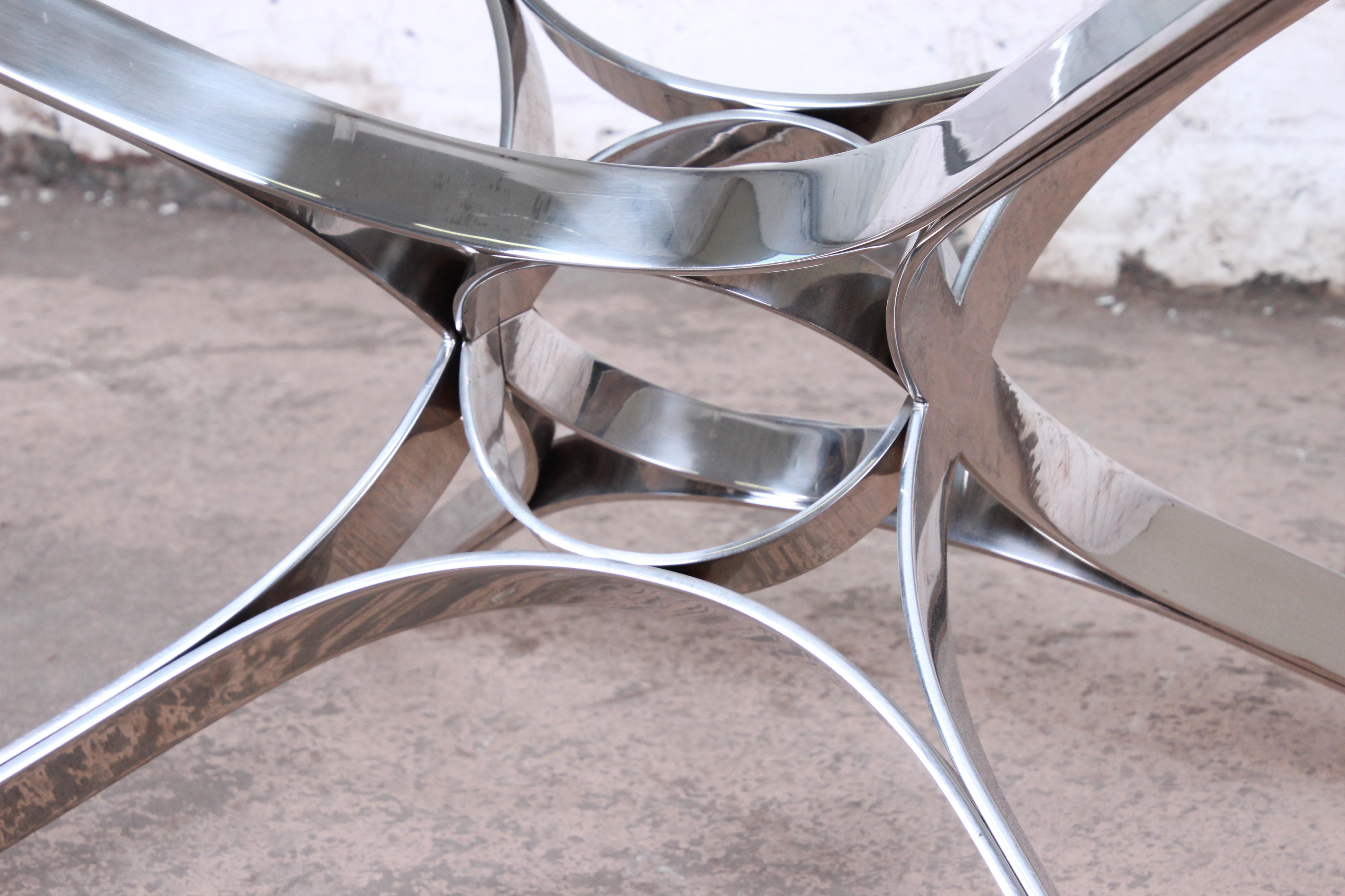 Late 20th Century Roger Sprunger for Dunbar Sculptural Chrome and Glass Cocktail Table, 1970s