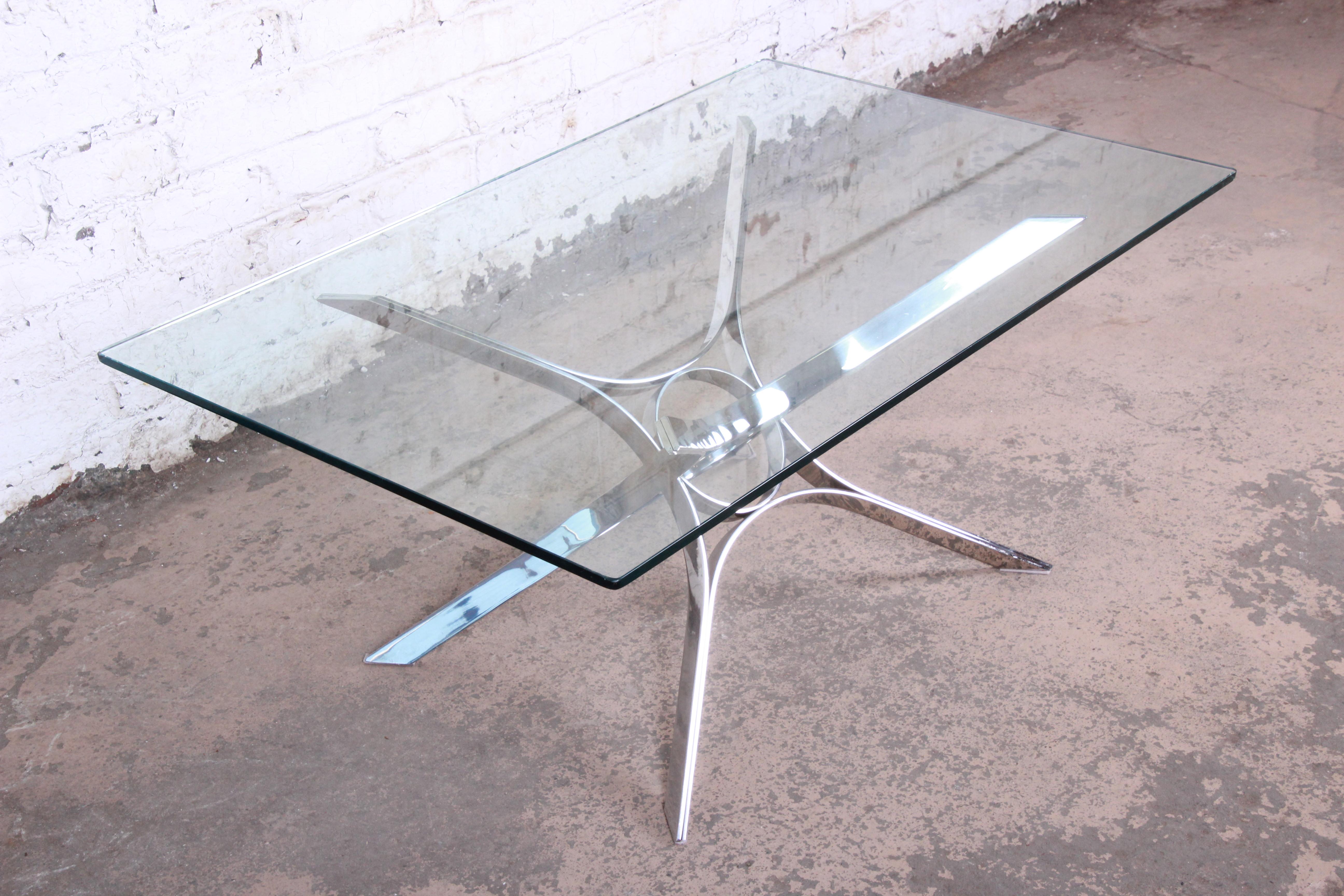 Roger Sprunger for Dunbar Sculptural Chrome and Glass Cocktail Table, 1970s 1