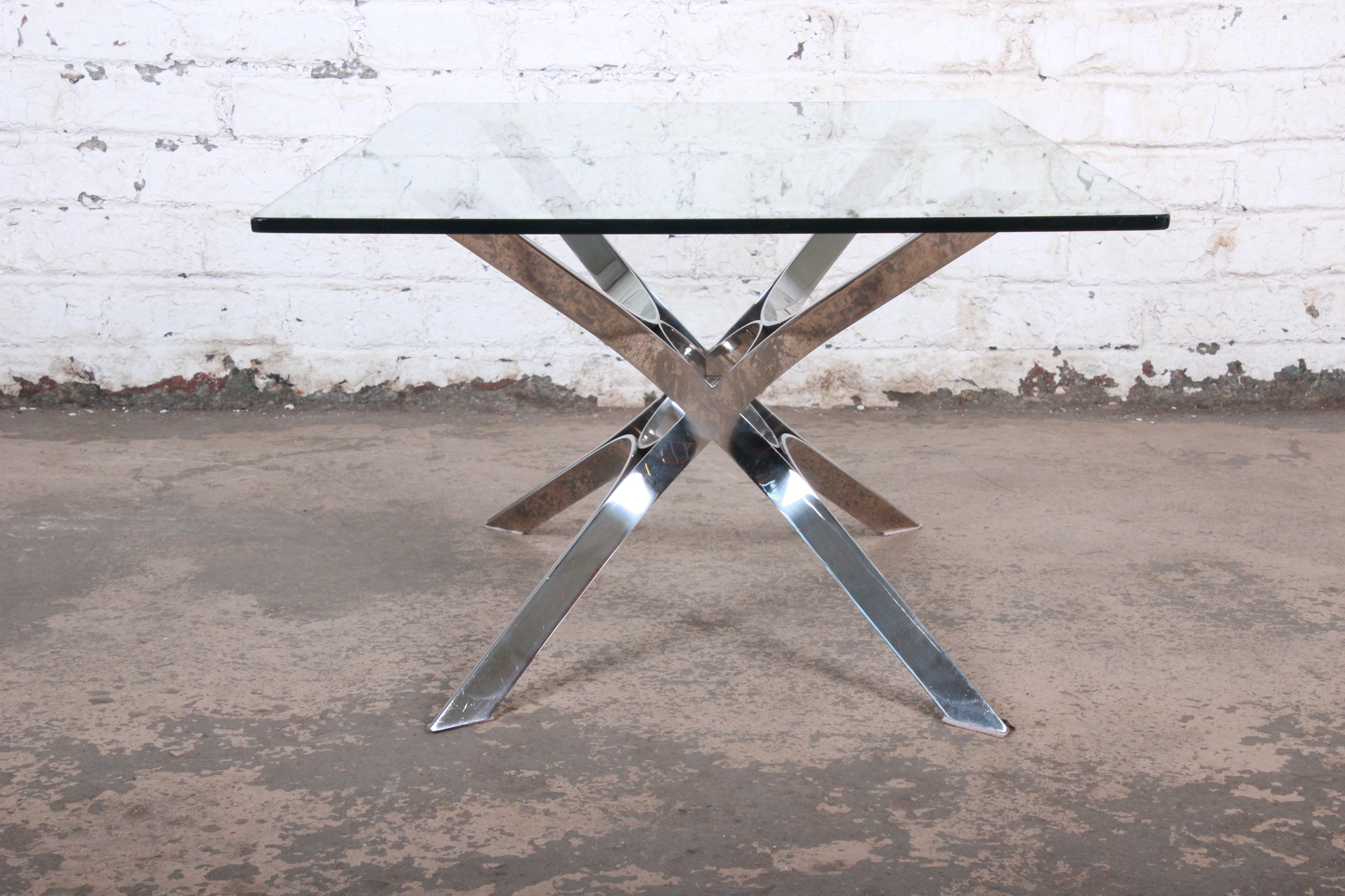 Roger Sprunger for Dunbar Sculptural Chrome and Glass Cocktail Table, 1970s 3