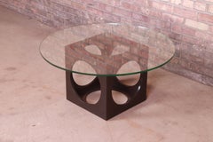 Roger Sprunger for Dunbar Walnut Cube Glass Top Cocktail Table, 1960s