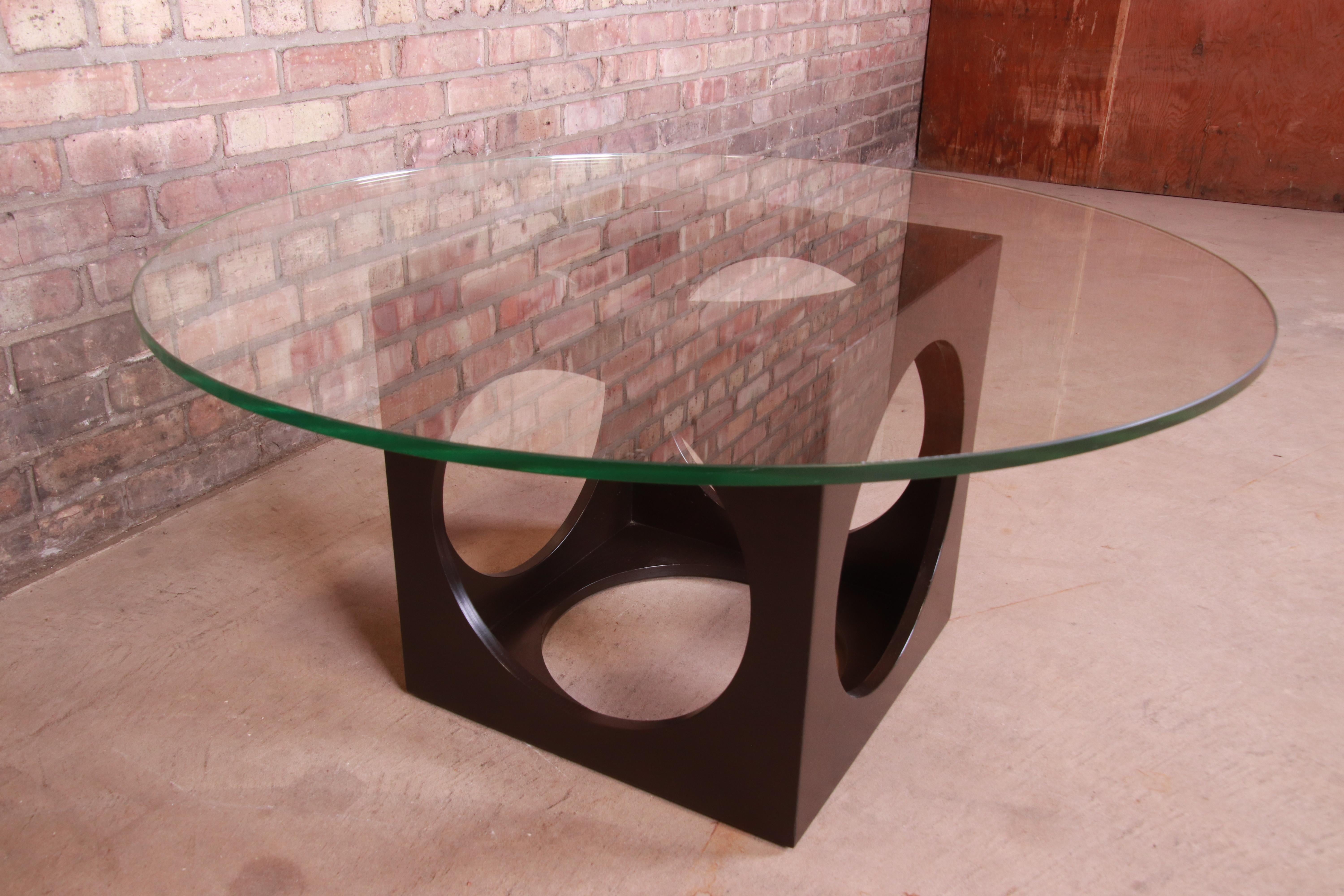 Mid-Century Modern Roger Sprunger for Dunbar Walnut Cube Glass Top Cocktail Table, 1960s