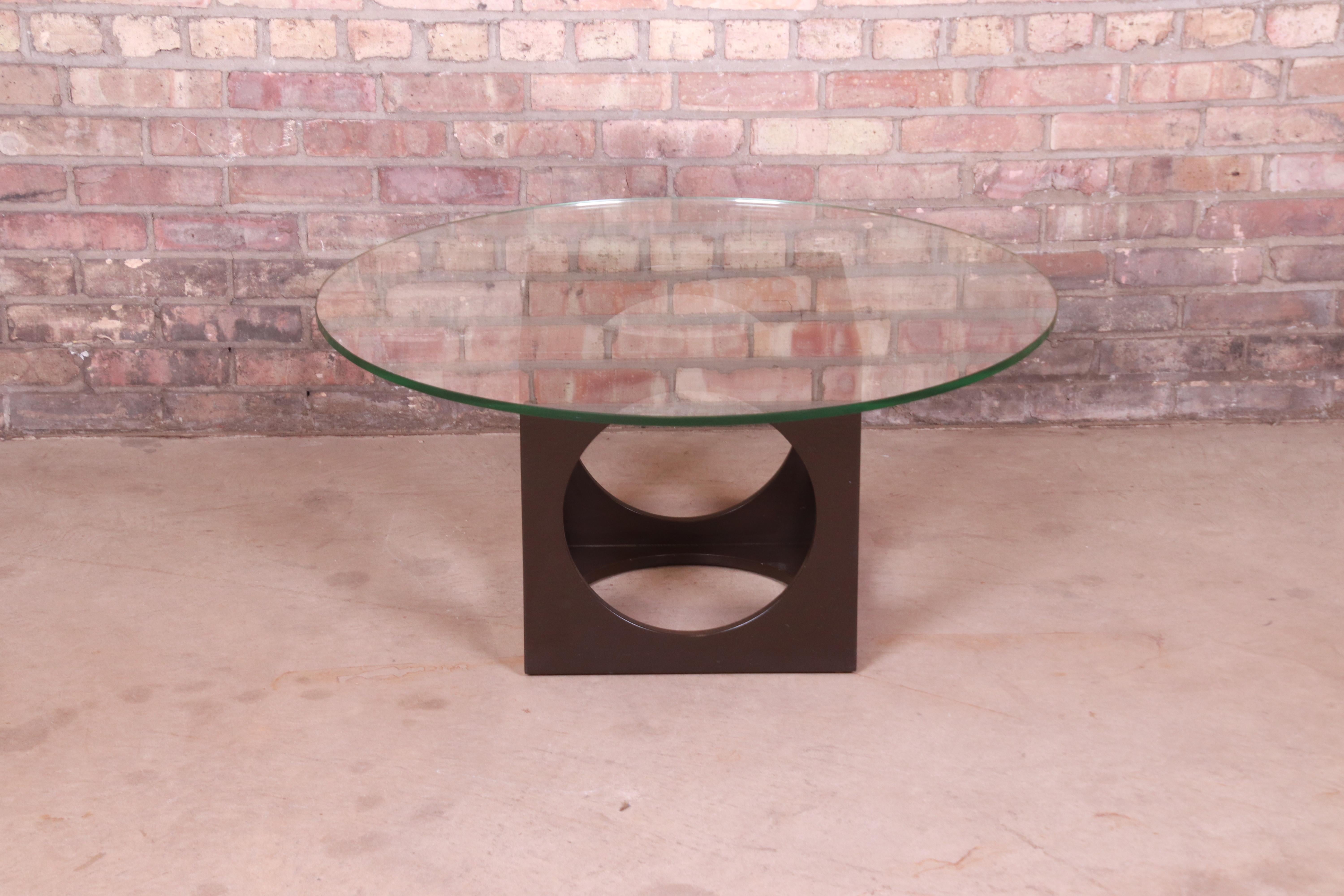 Mid-Century Modern Roger Sprunger for Dunbar Walnut Cube Glass Top Cocktail Table, 1960s