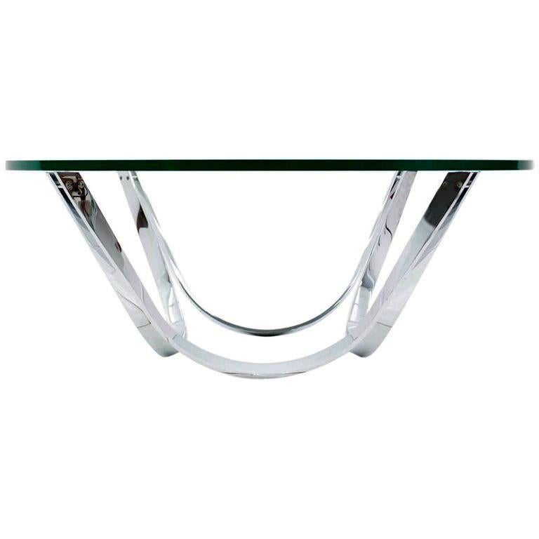 Plated Roger Sprunger Style Cocktail Table by Tri-Mark in Chrome For Sale