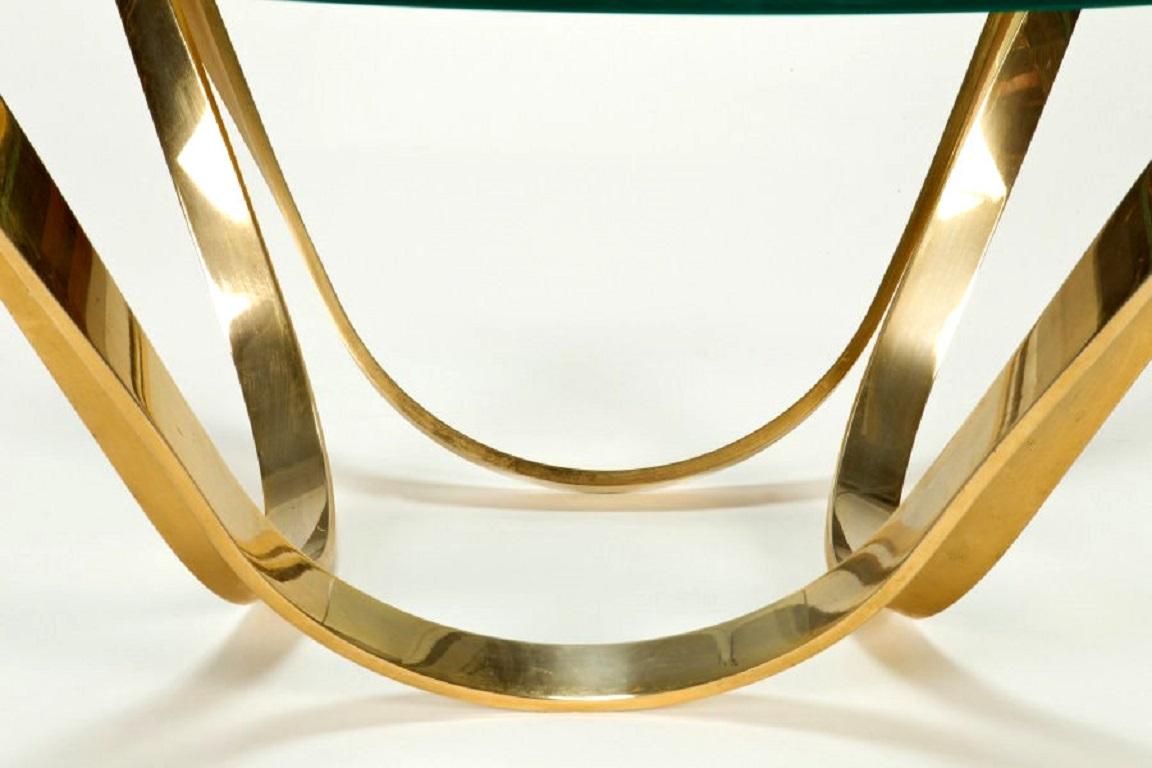 Plated Roger Sprunger Style Cocktail Table by Tri-Mark in Gold For Sale