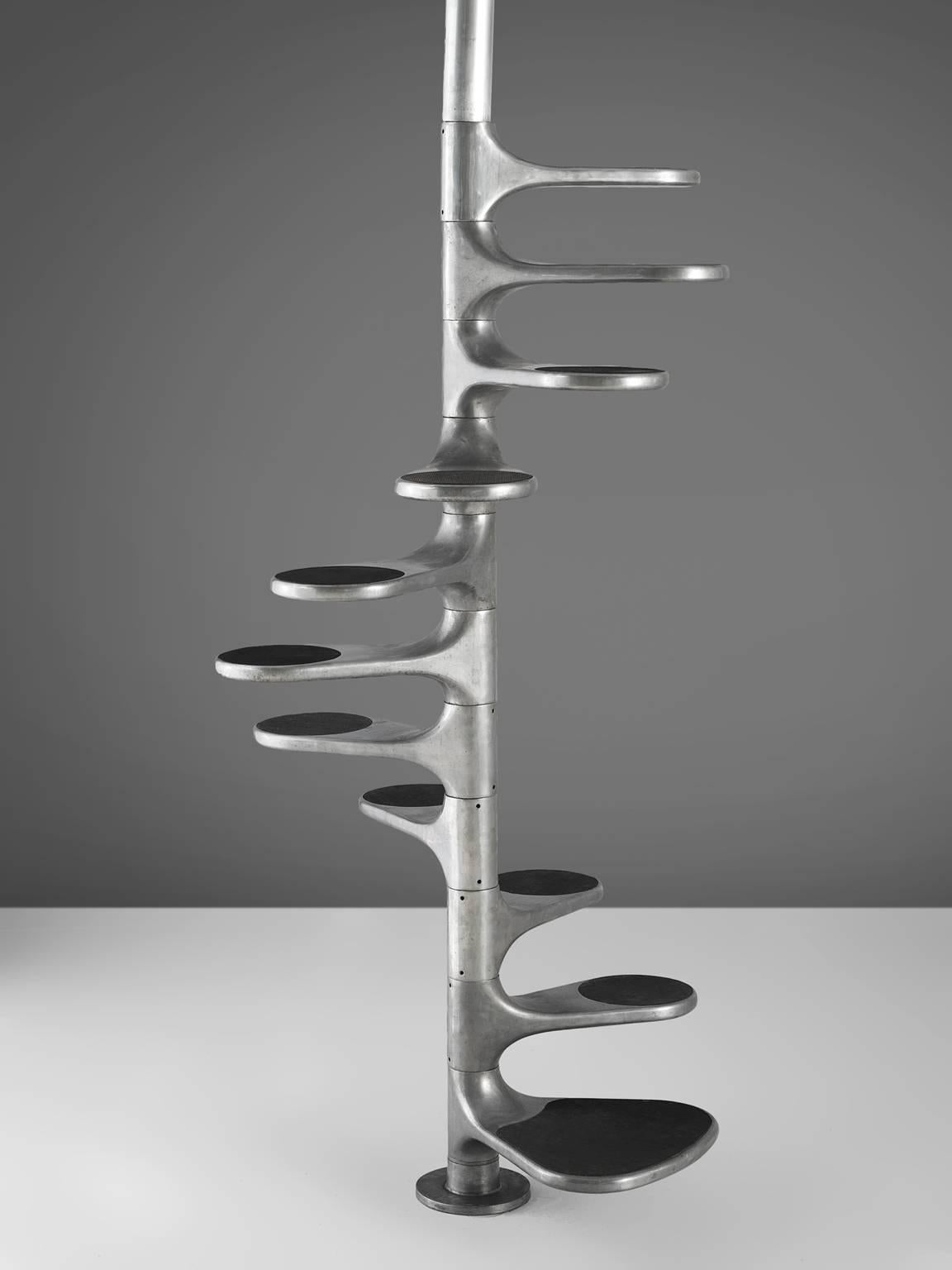 Roger Tallon for Galerie Lacloche, 'Helicoid' staircase, aluminum, France, design 1964, production 1960s.

This staircase with a rubber step surface is called the Helicloid staircase and is part of the 