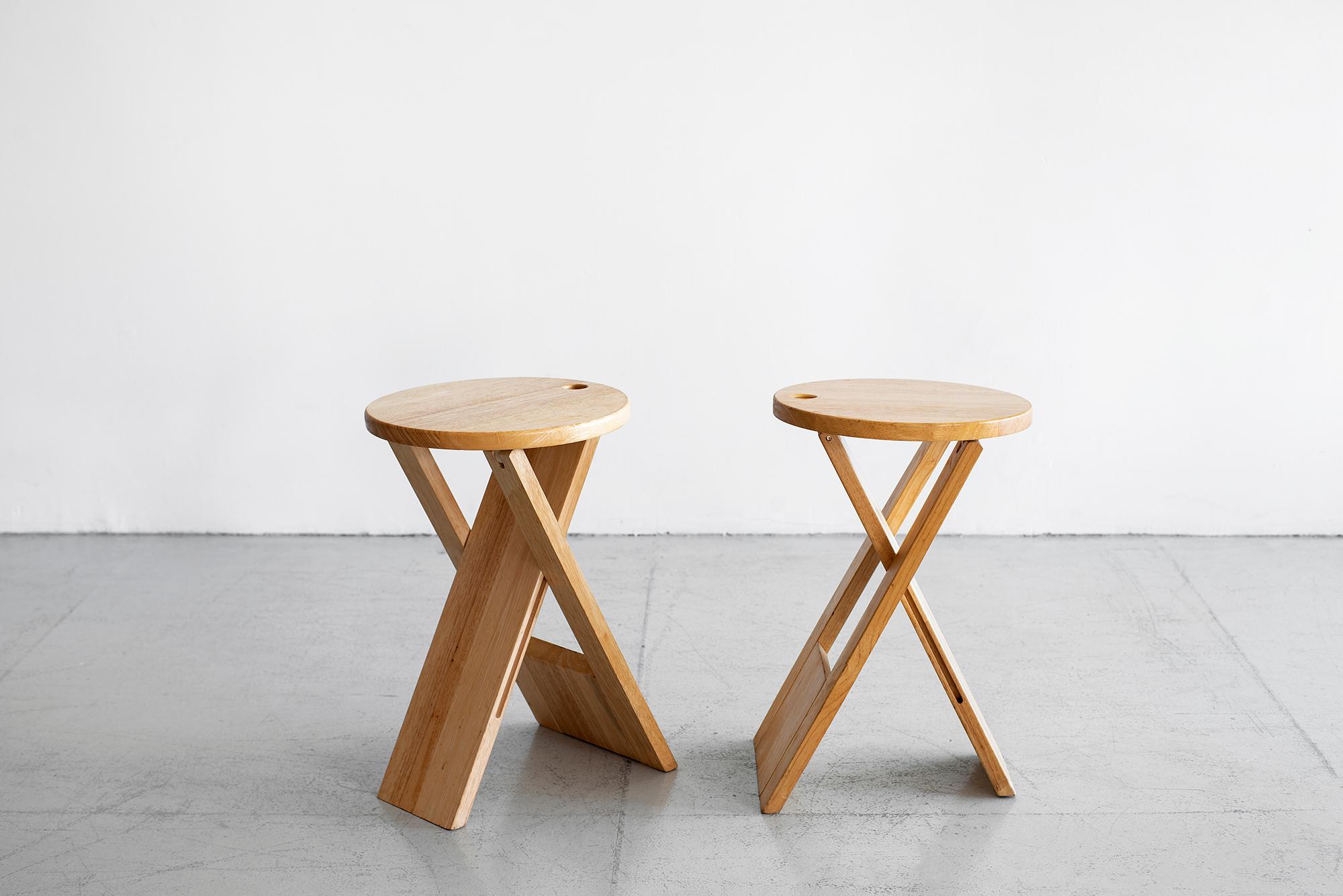 TS folding stools by Roger Tallon manufactured by Sentou in 1970s, France. Sold and priced individually. 
 