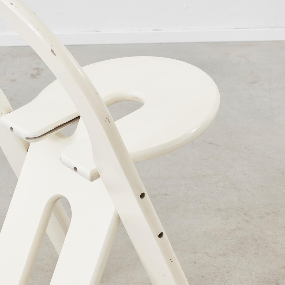 Roger Tallon White Painted Wooden Ts Folding Chair, Edition Sentou In Fair Condition In London, GB