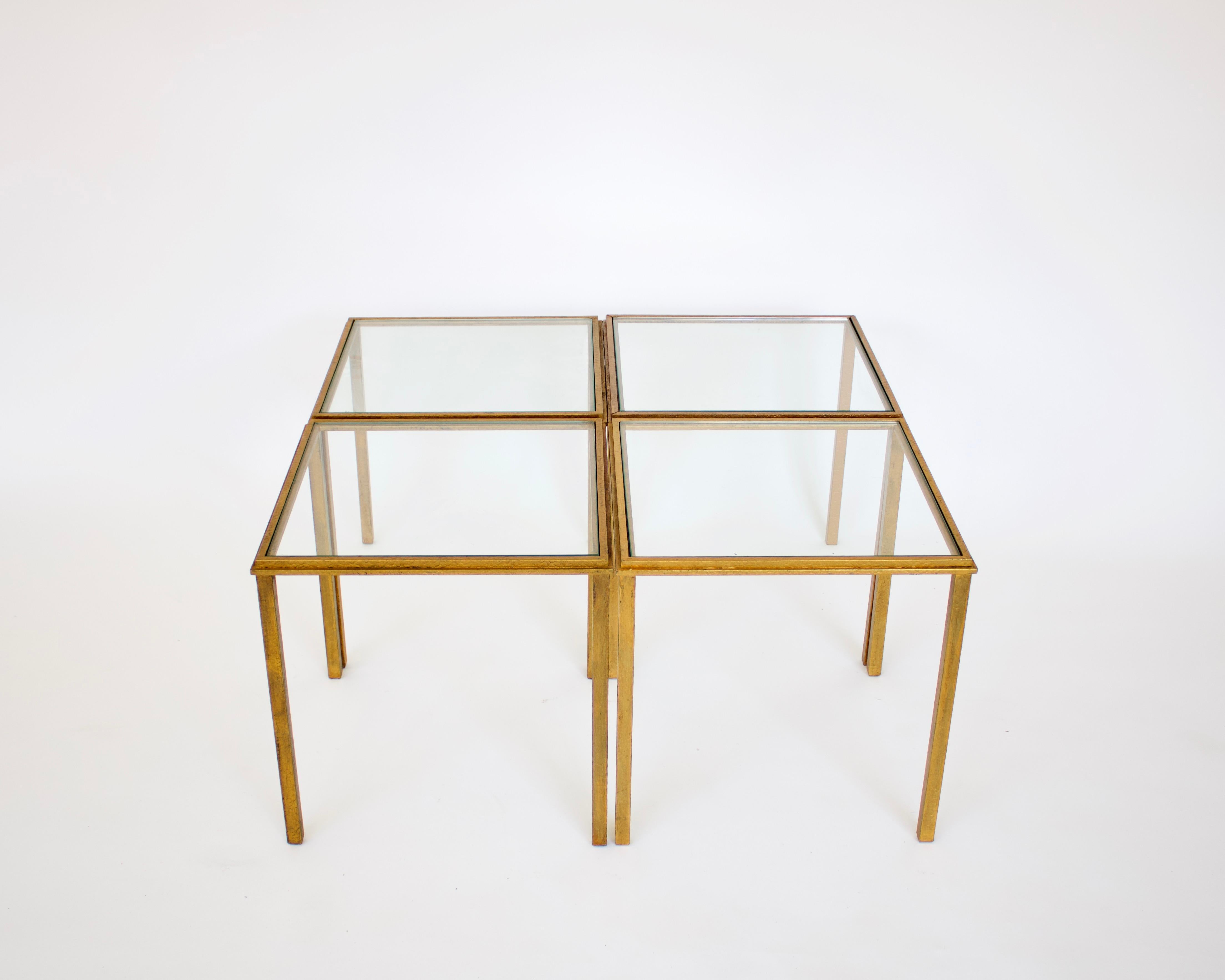Fer Tables d'appoint ou table basses en fer doré français Roger Thibier en vente