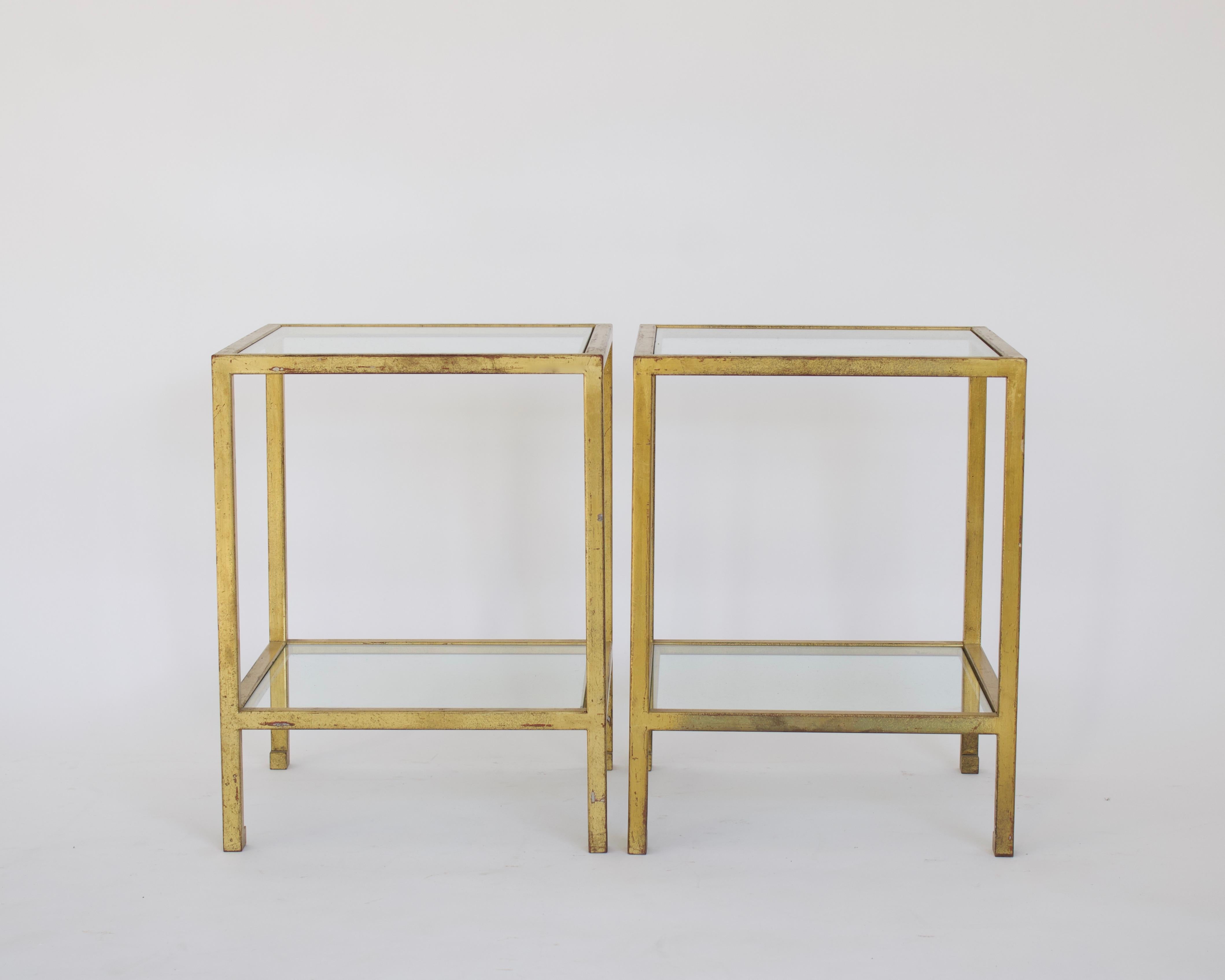 Mid-Century Modern Roger Thibier French Gilded Iron Two Tier Side or End Tables, France, Circa 1970 For Sale