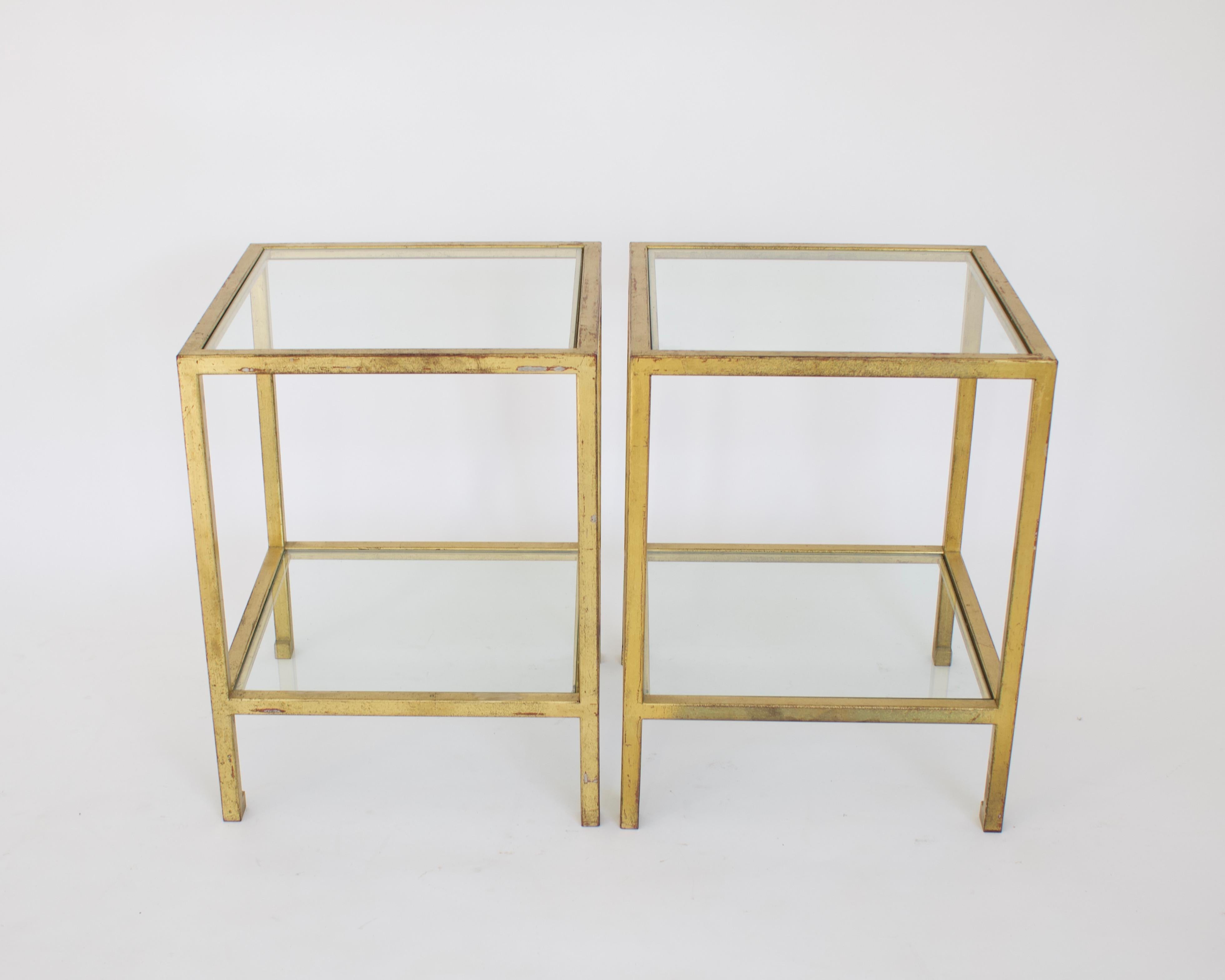 Gilt Roger Thibier French Gilded Iron Two Tier Side or End Tables, France, Circa 1970 For Sale