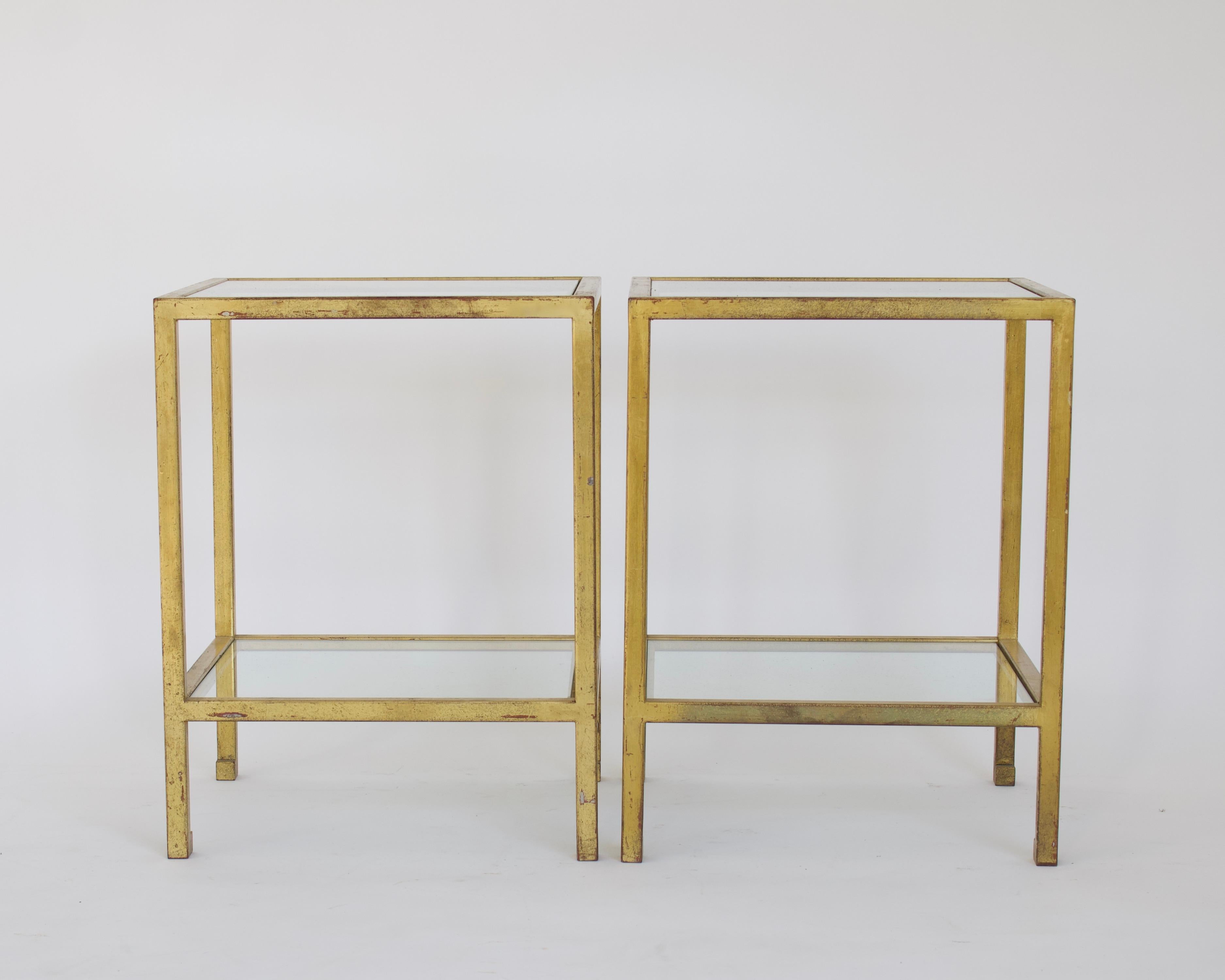 Roger Thibier French Gilded Iron Two Tier Side or End Tables, France, Circa 1970 In Good Condition For Sale In Chicago, IL