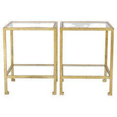 Vintage Roger Thibier French Gilded Iron Two Tier Side or End Tables, France, Circa 1970