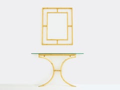 Roger Thibier gilt wrought iron console table with mirror 1960s