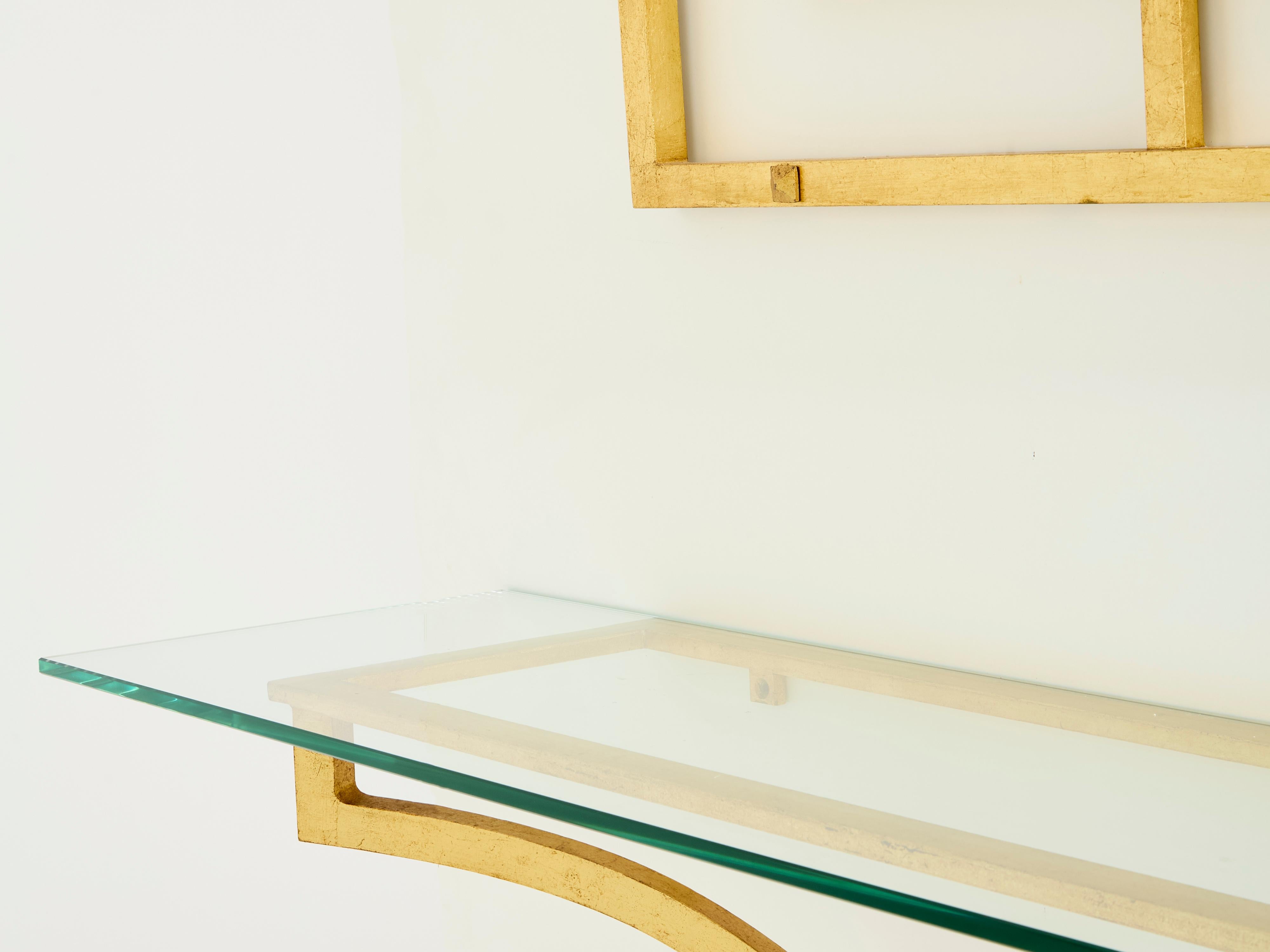 Mid-20th Century Roger Thibier gilt wrought iron console table with mirror 1960s For Sale