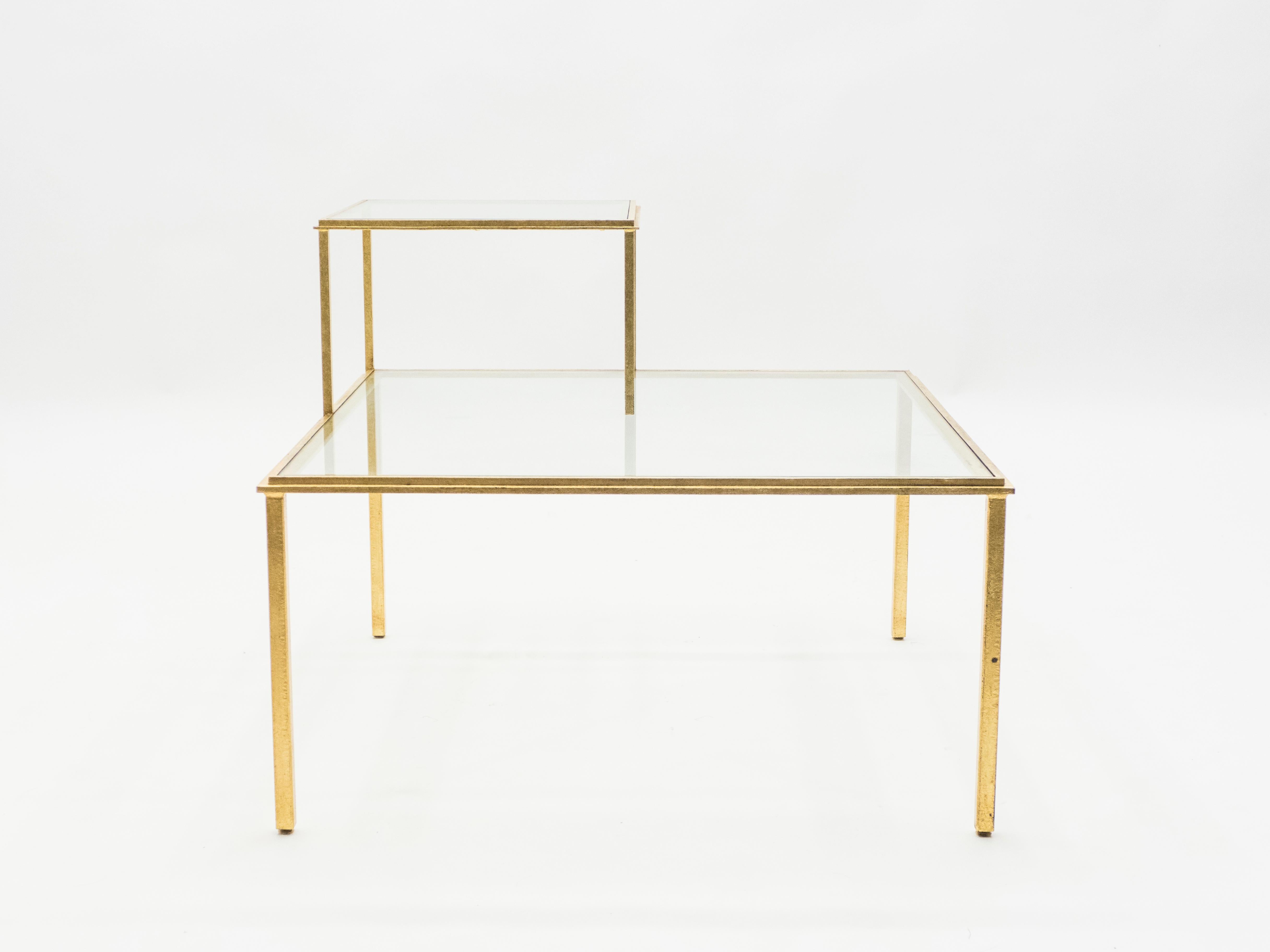 Roger Thibier Gilt Wrought Iron Glass Coffee or End Table, 1960s For Sale 1