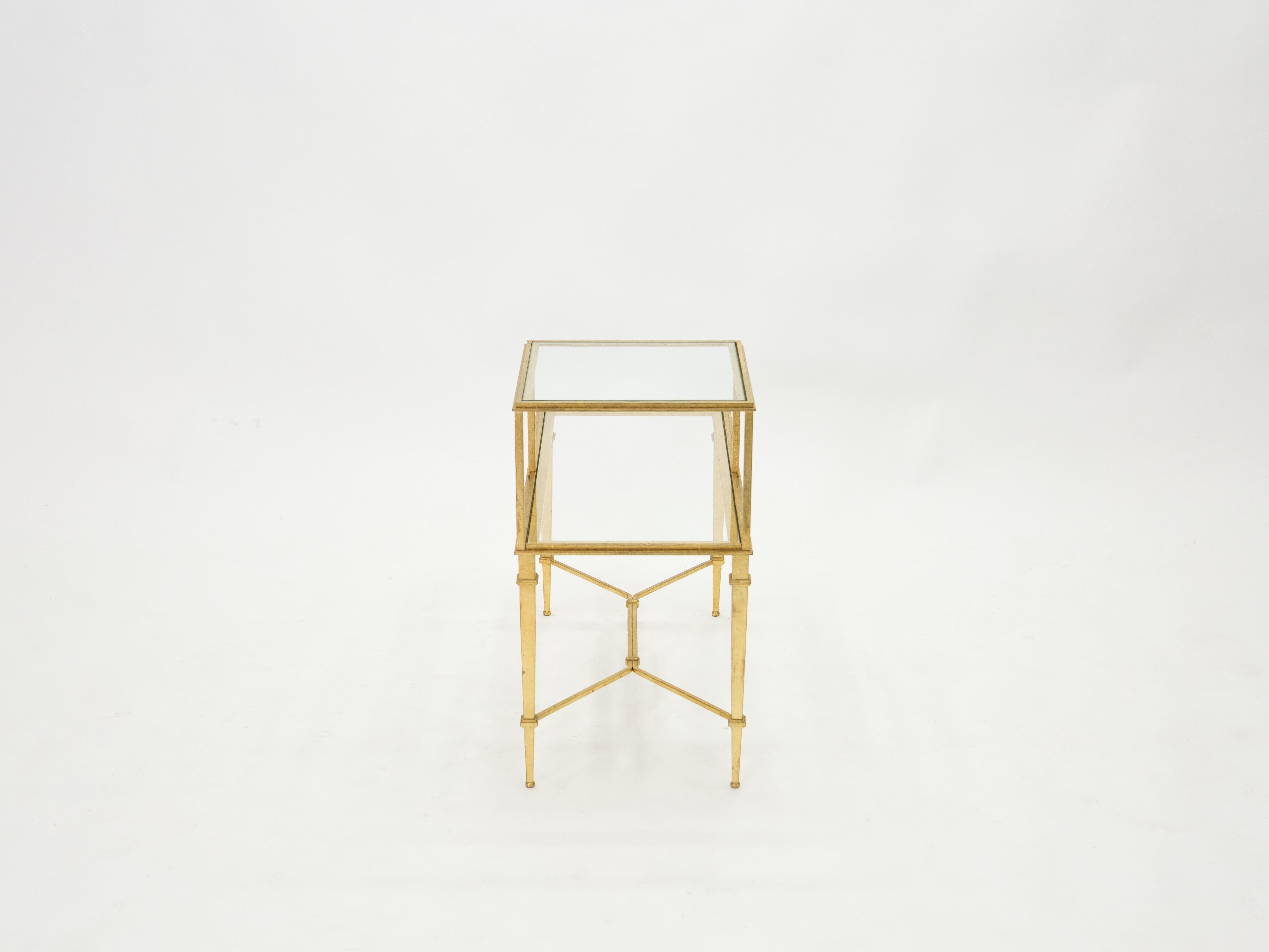 Roger Thibier Gilt Wrought Iron Glass Two-Tier End Table 1960s 1