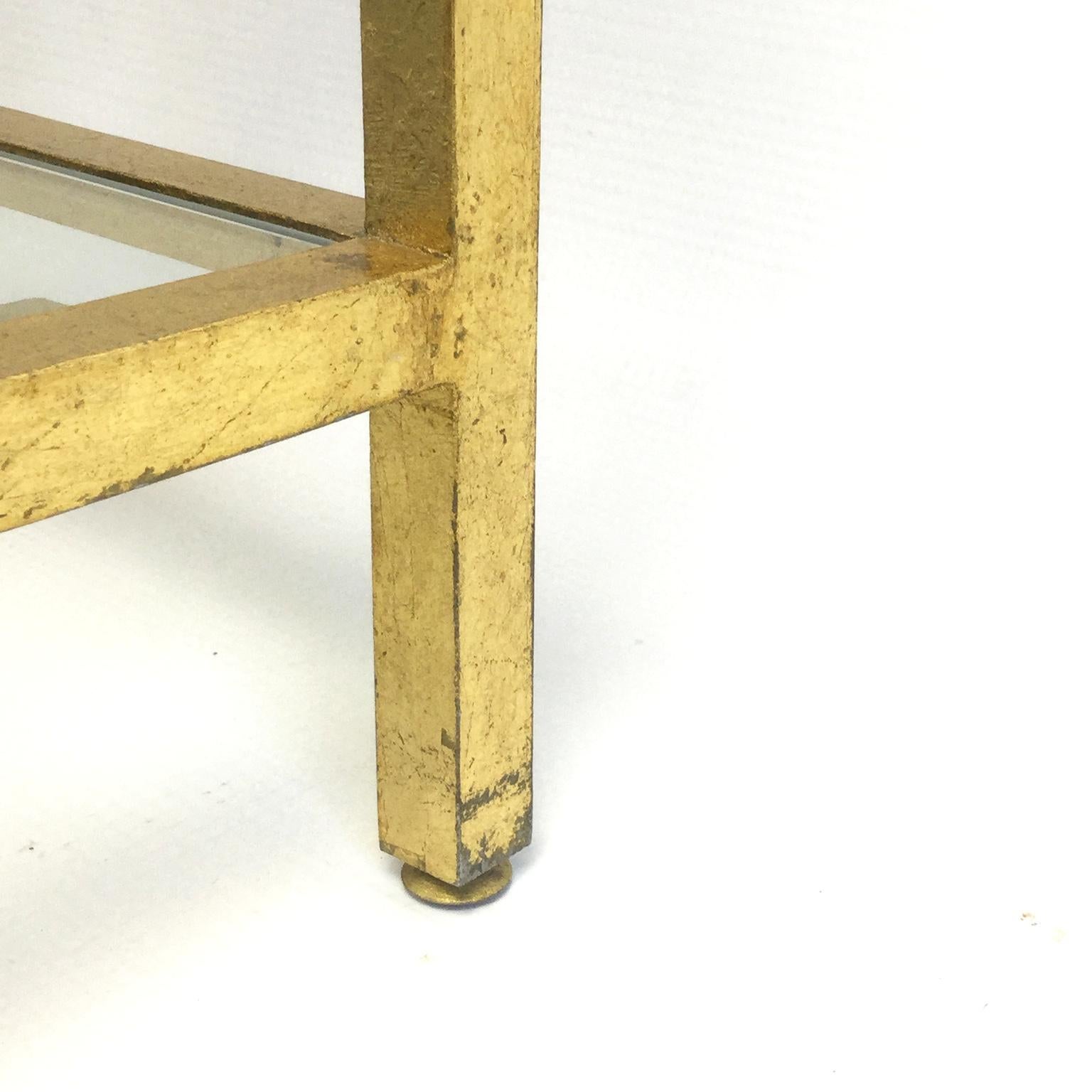 Neoclassical 1960s Roger Thibier Gilt Wrought Iron Gold Leaf Shelf For Sale
