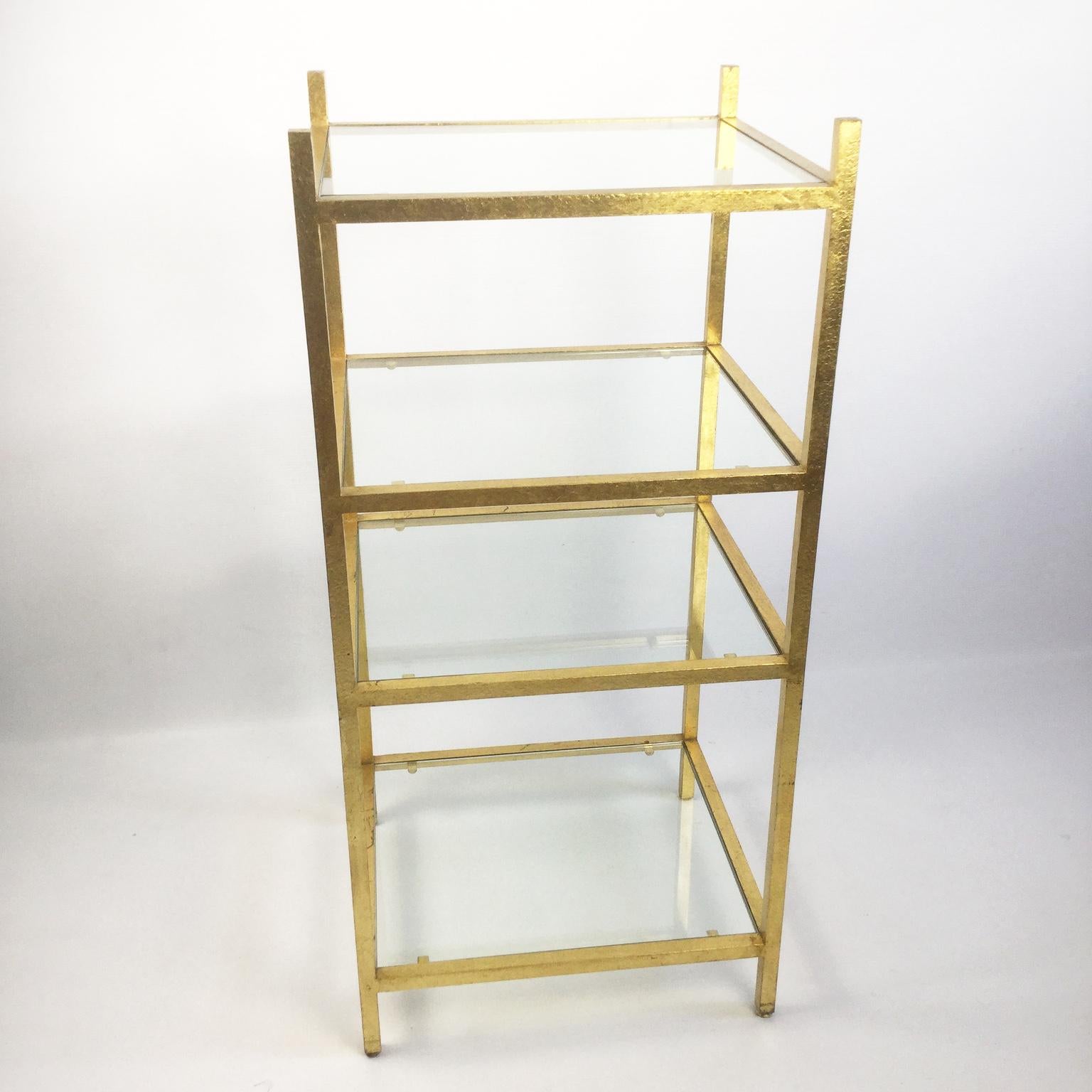 French 1960s Roger Thibier Gilt Wrought Iron Gold Leaf Shelf For Sale