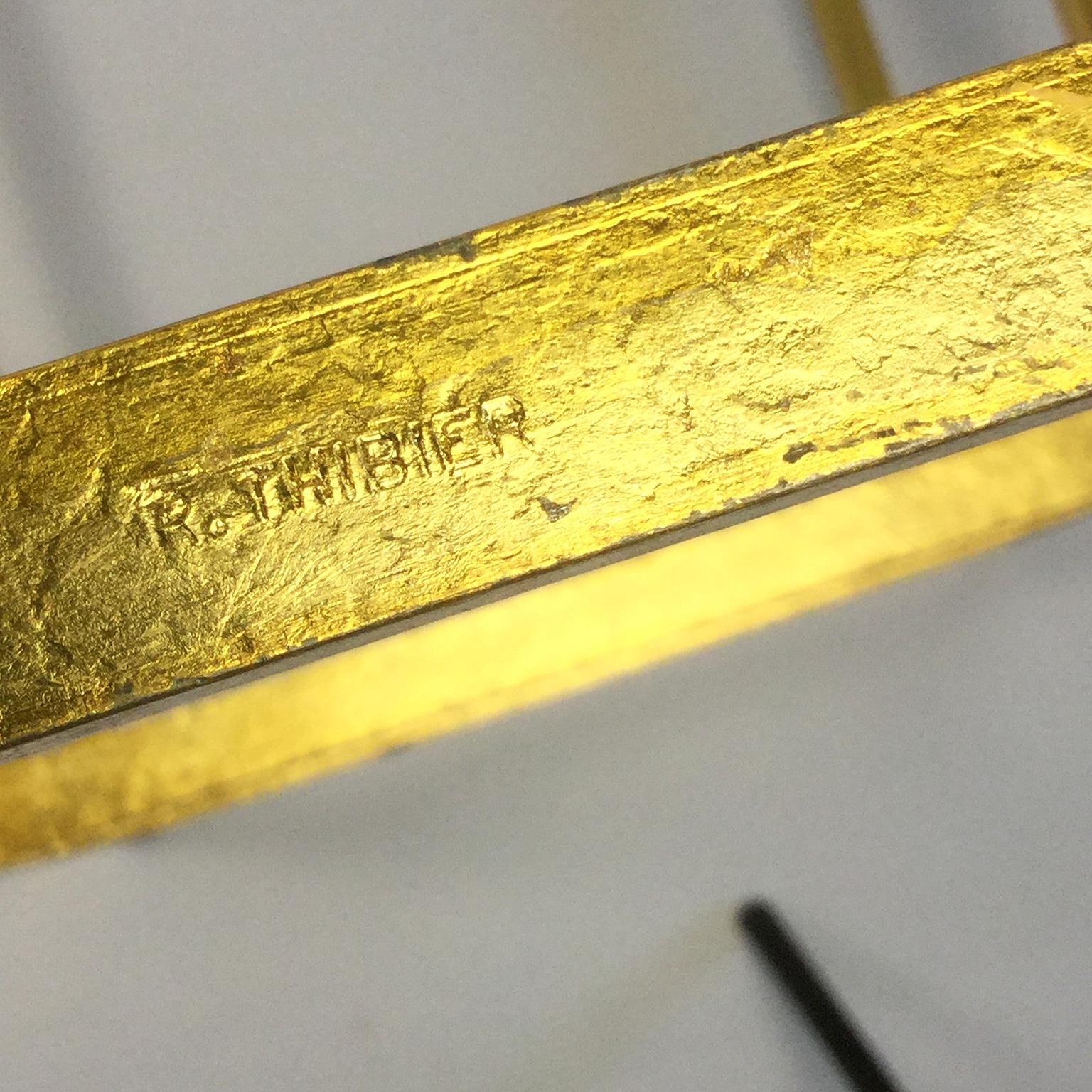 Fer forgé Étagère en fer forgé doré à feuilles d'or Roger Thibier des années 1960 en vente