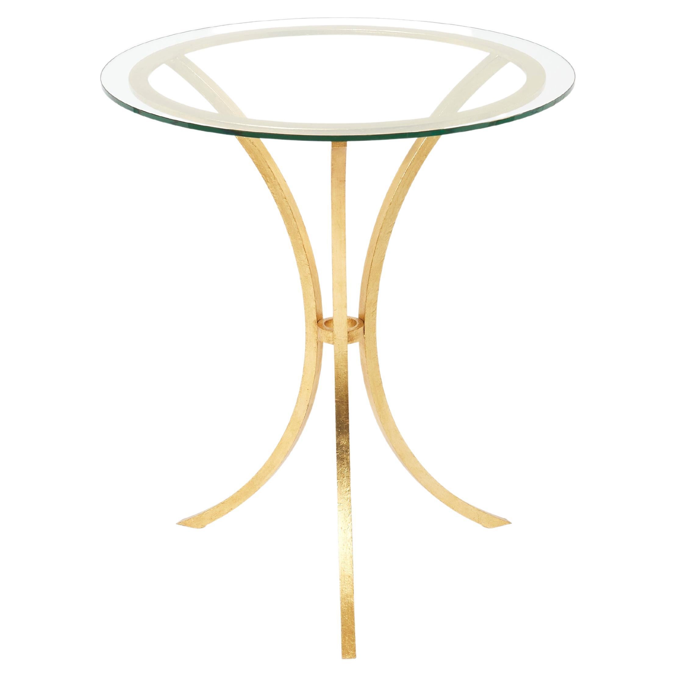 Roger Thibier Gueridon Table Gilded Wrought Iron Glass 1960s For Sale