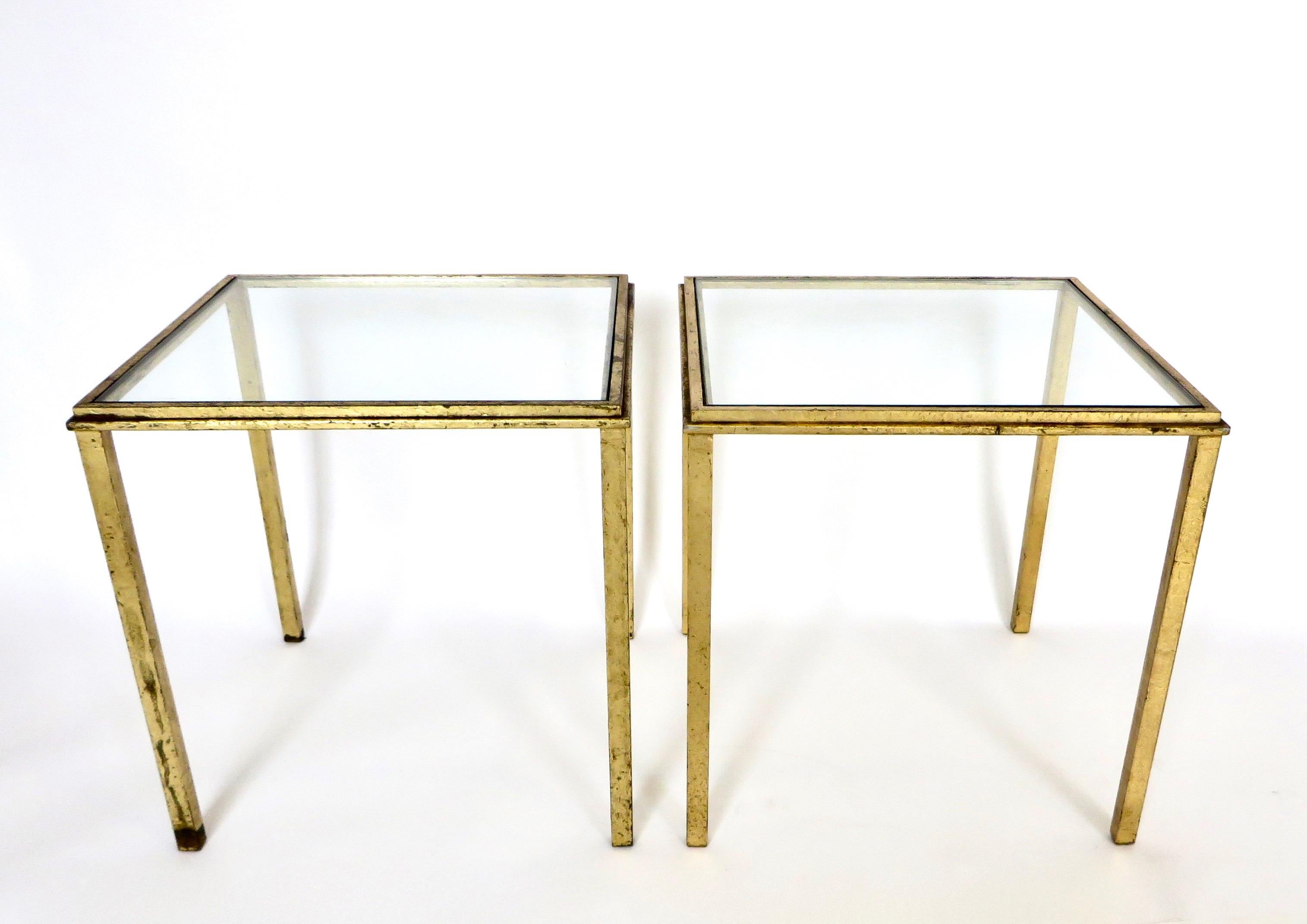 Mid-Century Modern Roger Thibier Pair of French Gilded Iron Side Tables