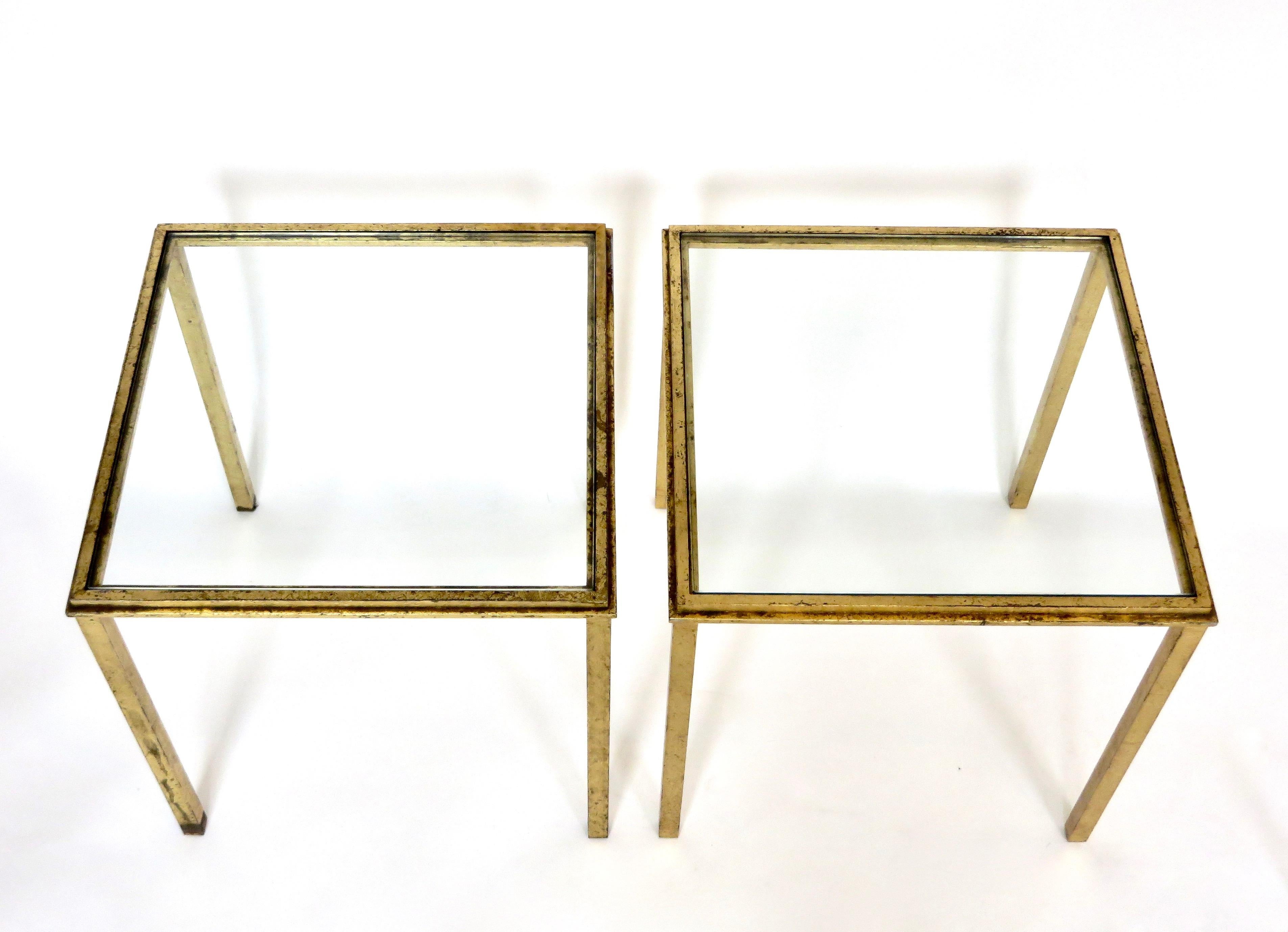 Gilt Roger Thibier Pair of French Gilded Iron Side Tables