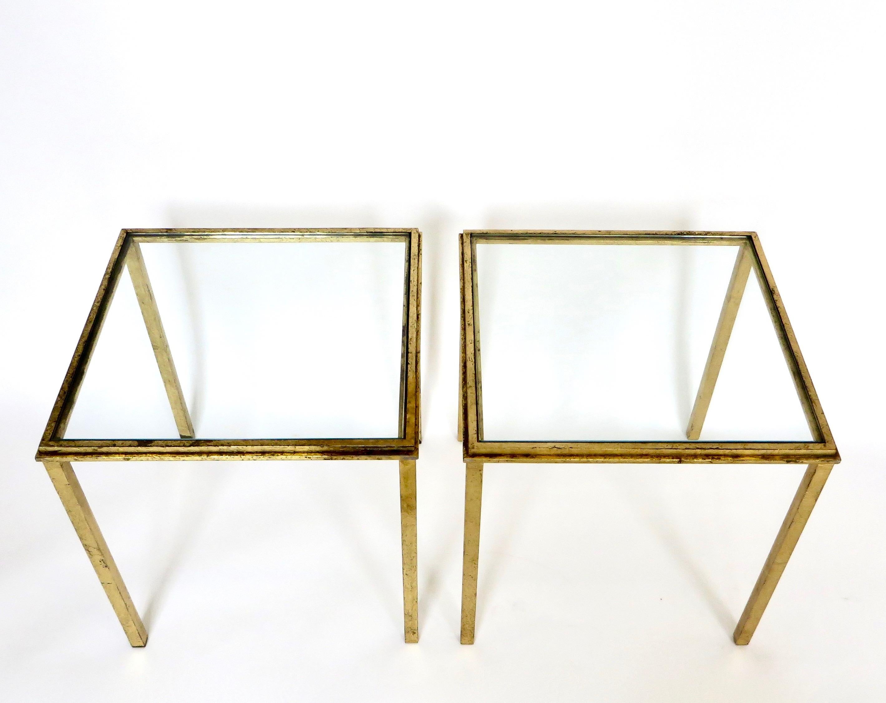 Roger Thibier Pair of French Gilded Iron Side Tables In Good Condition In Chicago, IL