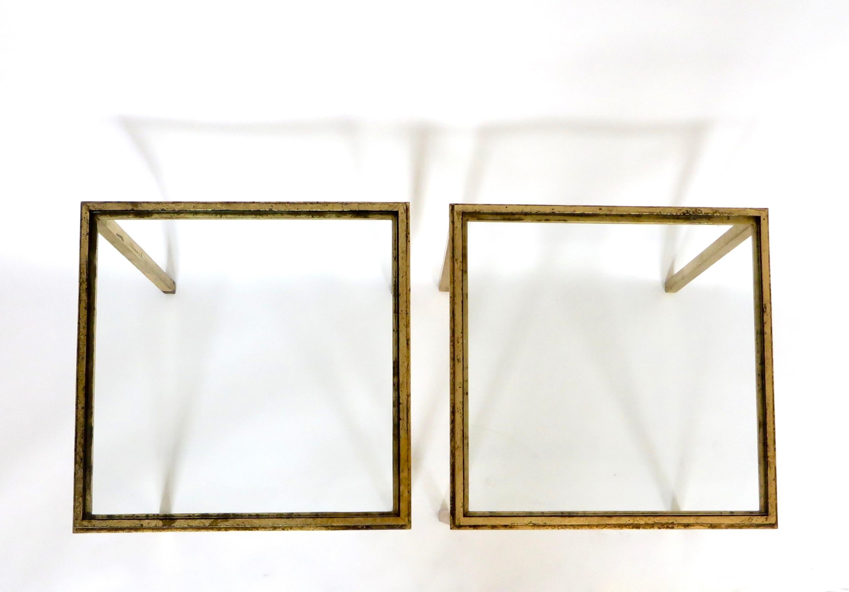 20th Century Roger Thibier Pair of French Gilded Iron Side Tables