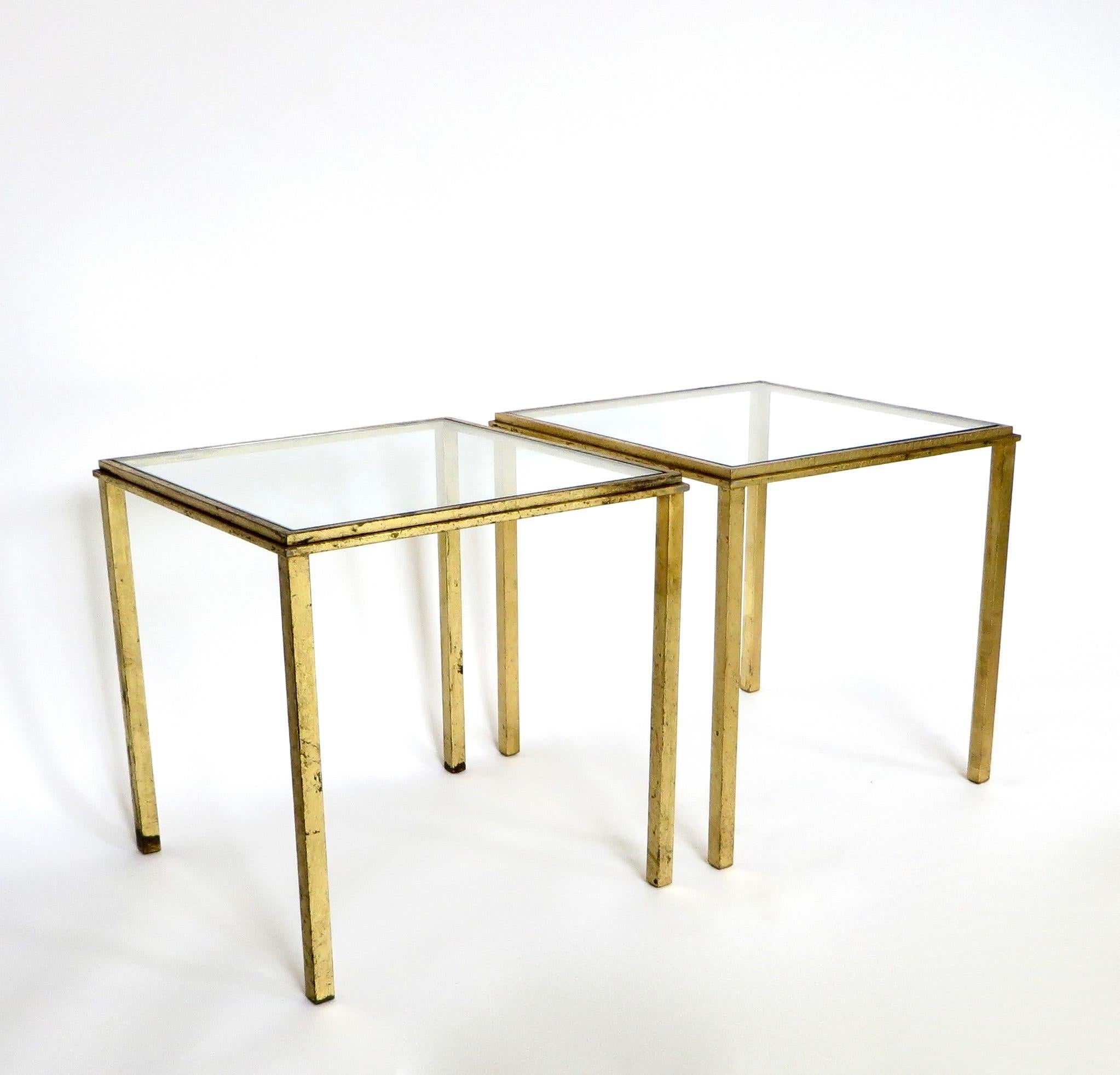 Roger Thibier Pair of French Gilded Iron Side Tables 1