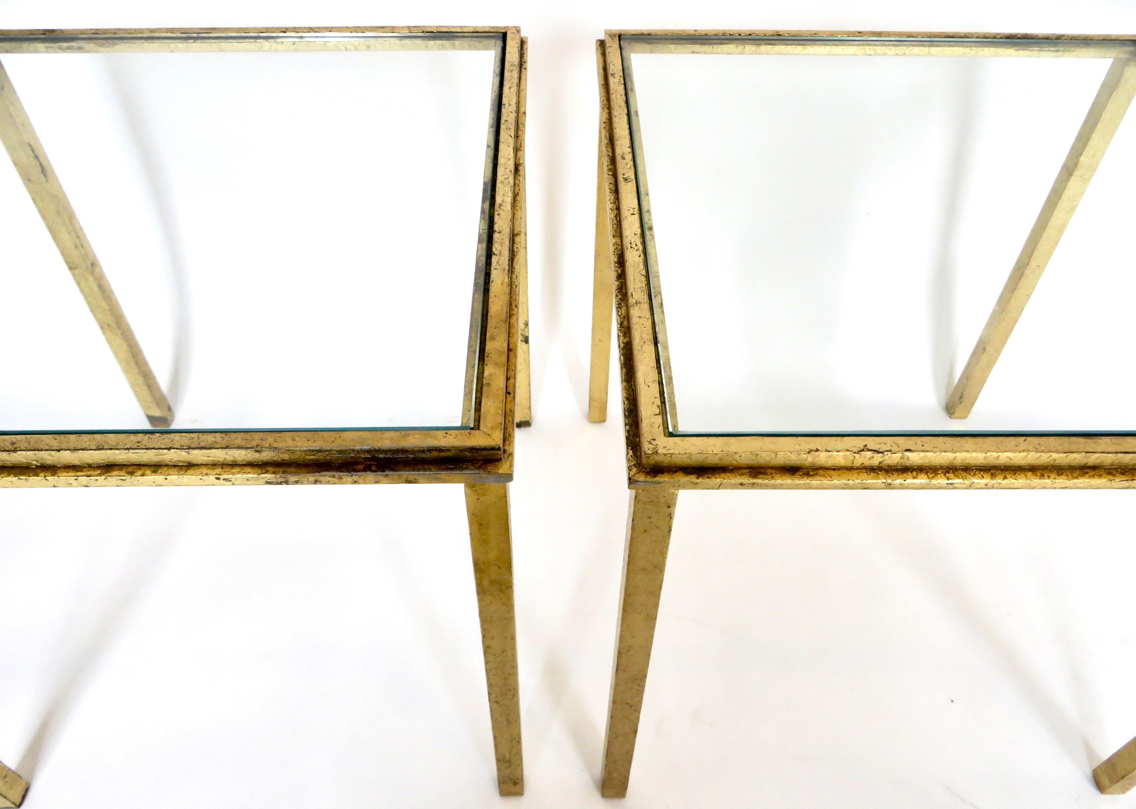 Roger Thibier Pair of French Gilded Iron Side Tables 2