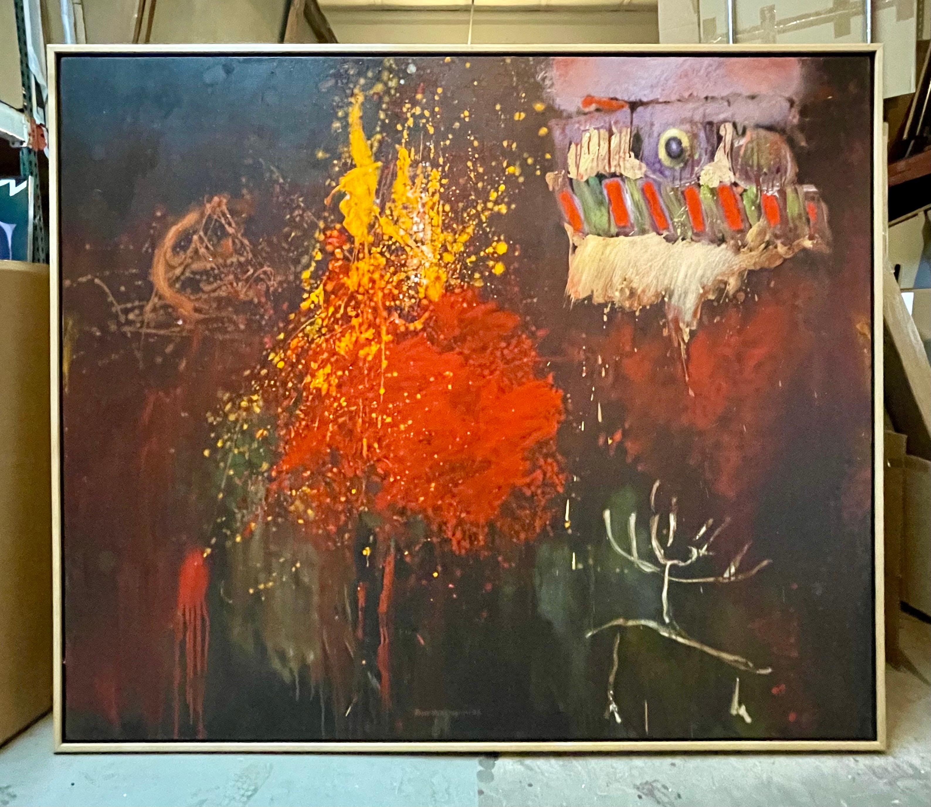 Large Abstract Oil Painting Belgian American Artist Roger Van Ouytsel Menorah For Sale 11