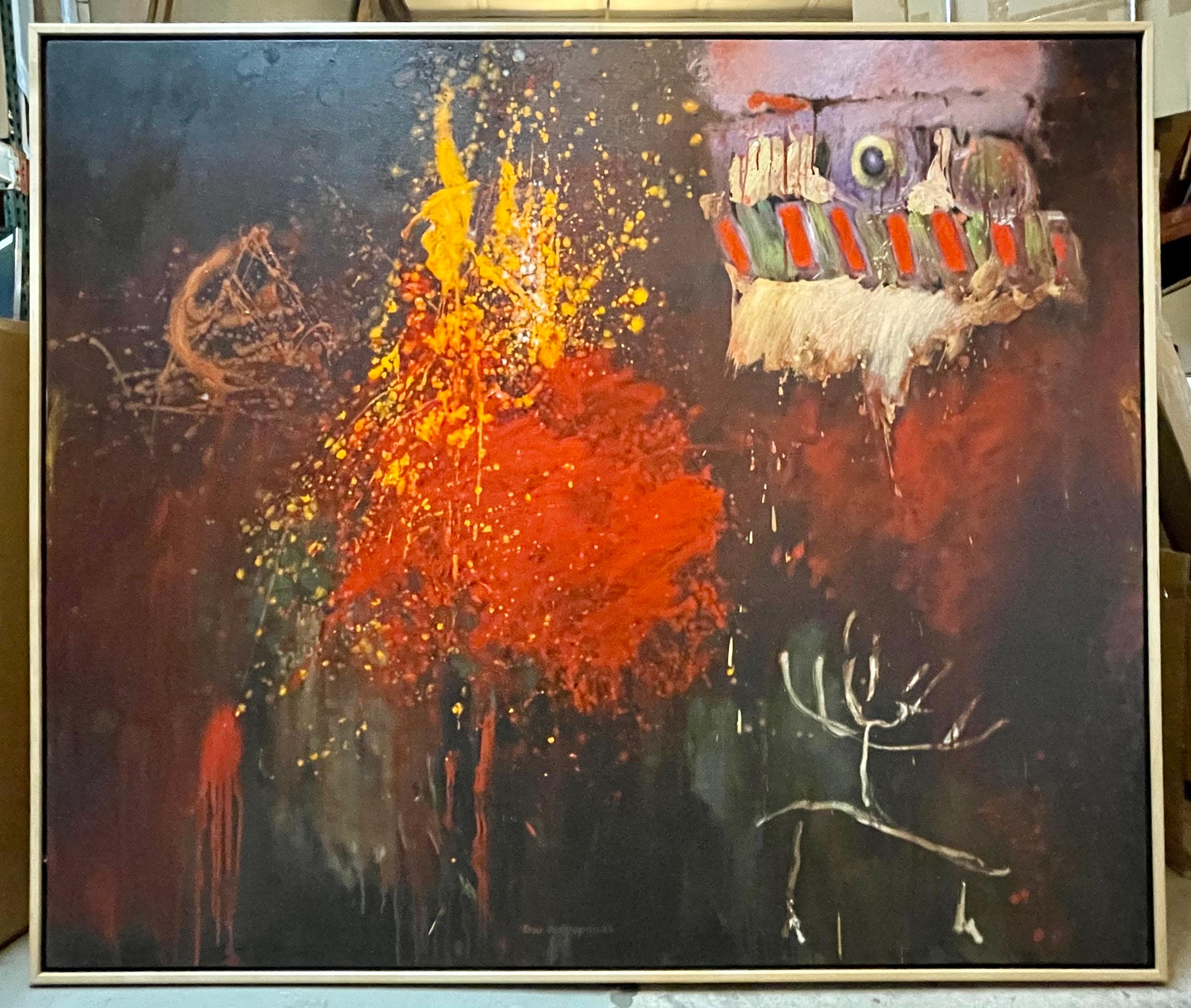 Grande quadro astratto a olio dell'artista belga-americano Roger Van Ouytsel Menorah in vendita 2